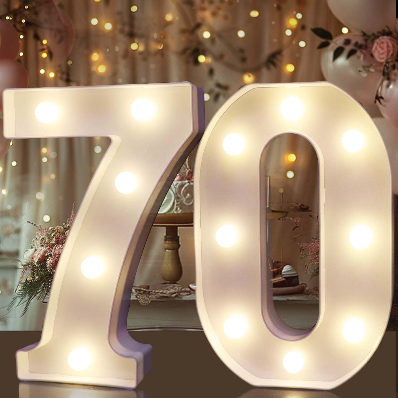 Pooqla Decorative Led Light Up Number Letters, White Plastic Marquee Number Lights Sign for 70th Birthday Party Wedding Decor Battery Operated Number (70)