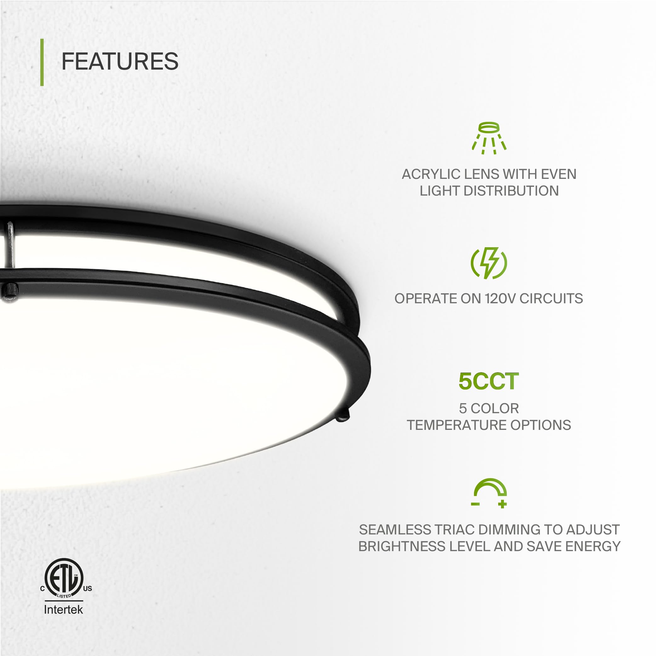 ASD LED Flush Mount Light Fixture, 50W 3960LM, Dimmable, 32 Inch, Black, 2 Pack, Model A-FMOV-32D50BK-2