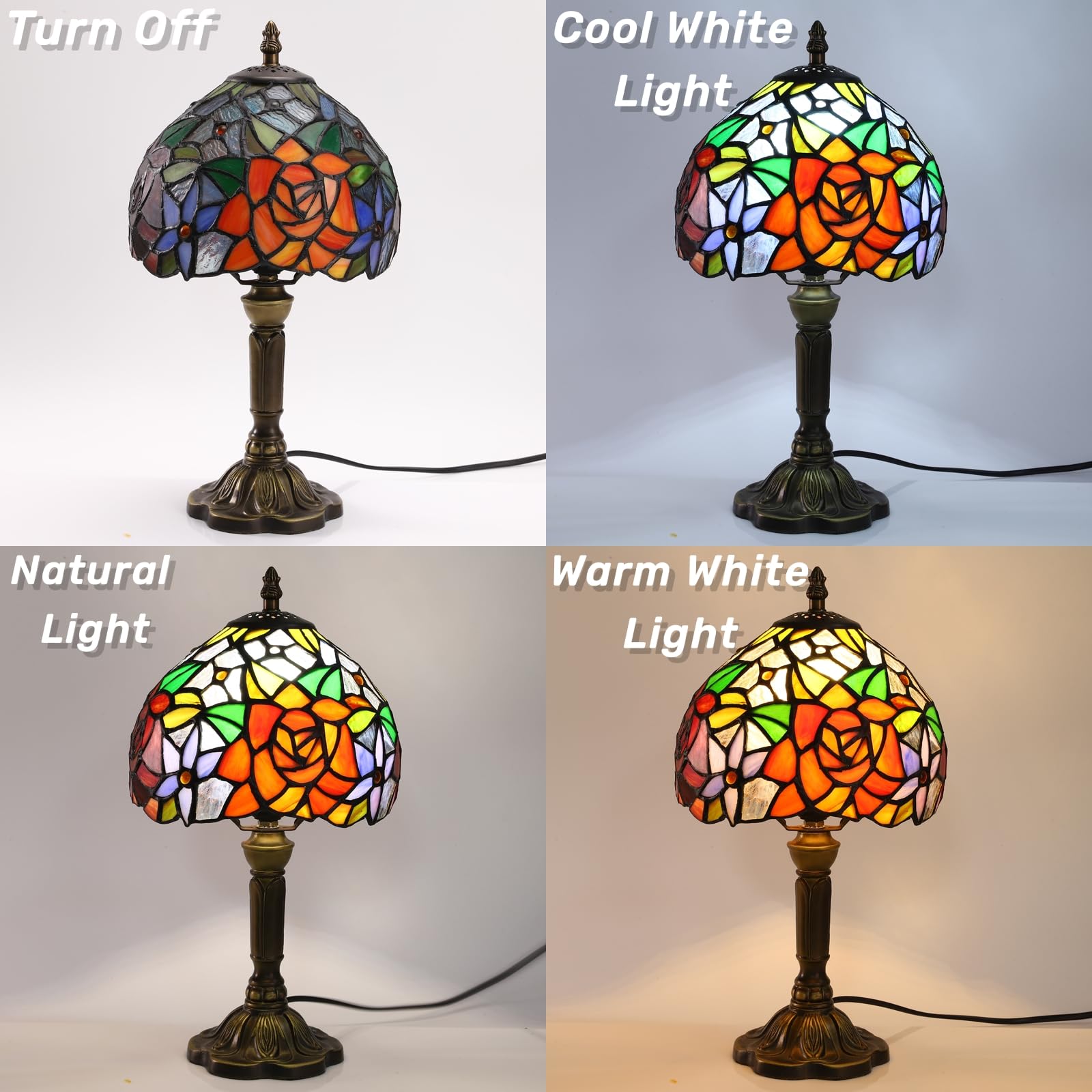 Fumat Rose Tiffany Small Table Lamp For Bedroom Bedside Nightstand Table Lamps For Living Room 3 Way 3 Color Temperatures Led St