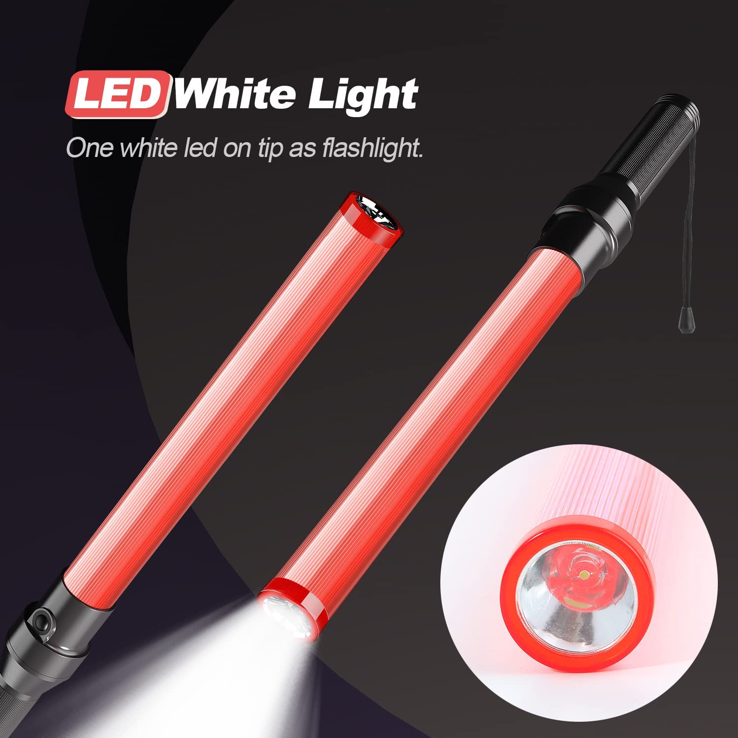 RoadHero 6 Pack LED Traffic Batons, 21 Inch Safety Wands with 3 Flashing Modes, Red Lighted Air Marshaling Signal for Directing Traffic