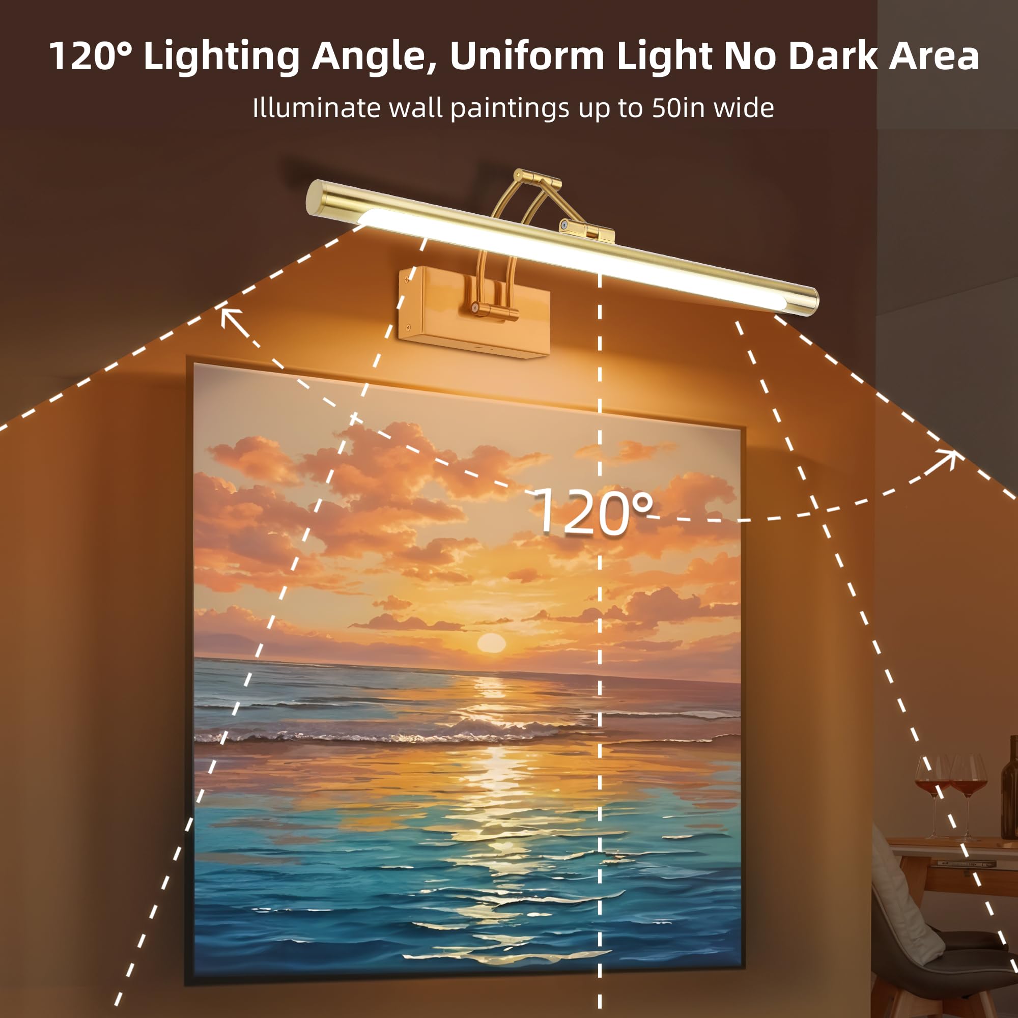 16 Picture Lights For Wall Battery Operated  Wireless Picture Light With Remote  Rechargeable Wall Light 3000K/4000K/6000K Dimmable  Art Lighting For discomfort-reducingtings Frame Gallery Dartboard Light  Brass