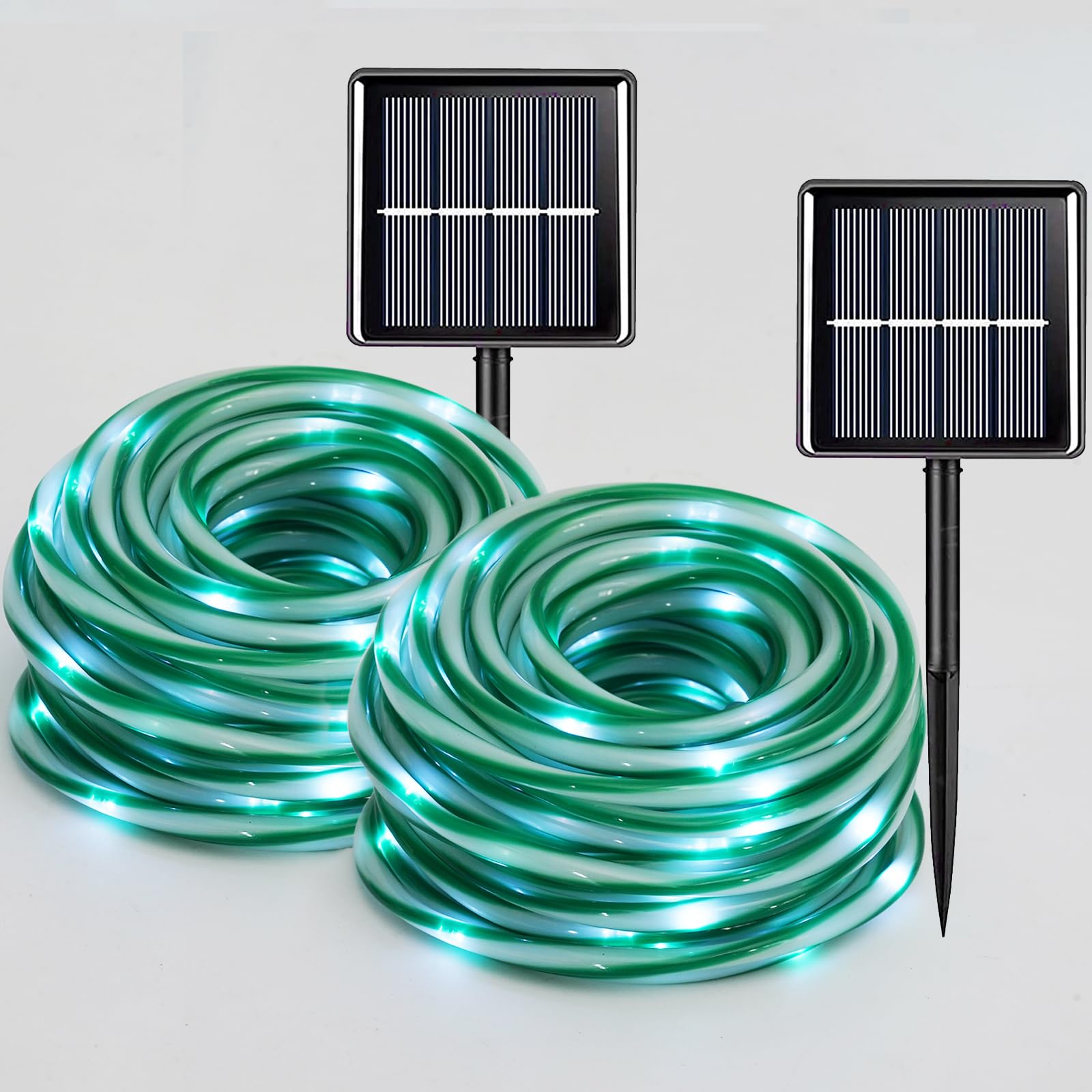 QITONG Christmas Candy Cane Rope Lights, 2 Pack Each 33ft 100 LED Green& White Solar Rope Lights, 8 Modes Solar Tube Lights for 
