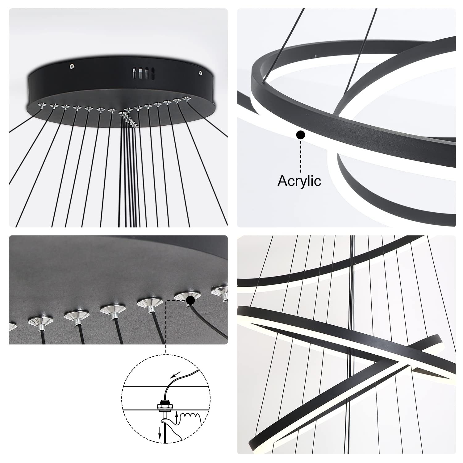 Xgzllighting 7-Rings Modern Led Chandelier Black D31.5 Contemporary Foyer Chandeliers Large With Remote Entryway High Ceiling Ch