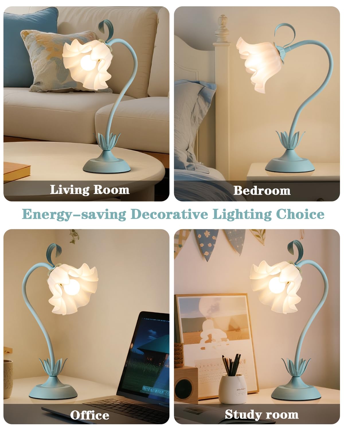 Werfop Flower Desk Lamp  Cute Vintage Reading Table Lamp For Bedroom  Small Bedside Nightstands Light With 3 Color Modes  Kawaii Decor For Dorm Living Room Office (Powder Blue)