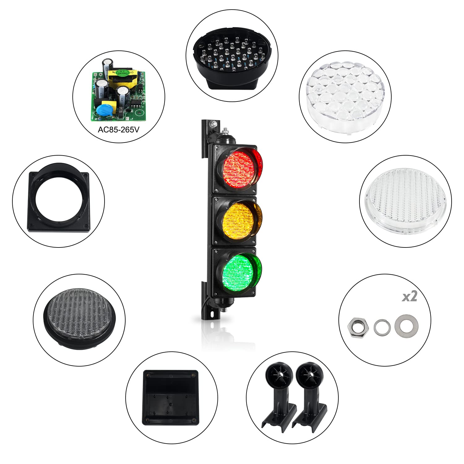 Bbmi Ac85-265V(4 Inch) Traffic Light, Red Yellow Green Traffic Signal Light, Pc Housing Stop And Go Light, Outdoor Waterproof Ip65 Industrial Led Traffic Lamp
