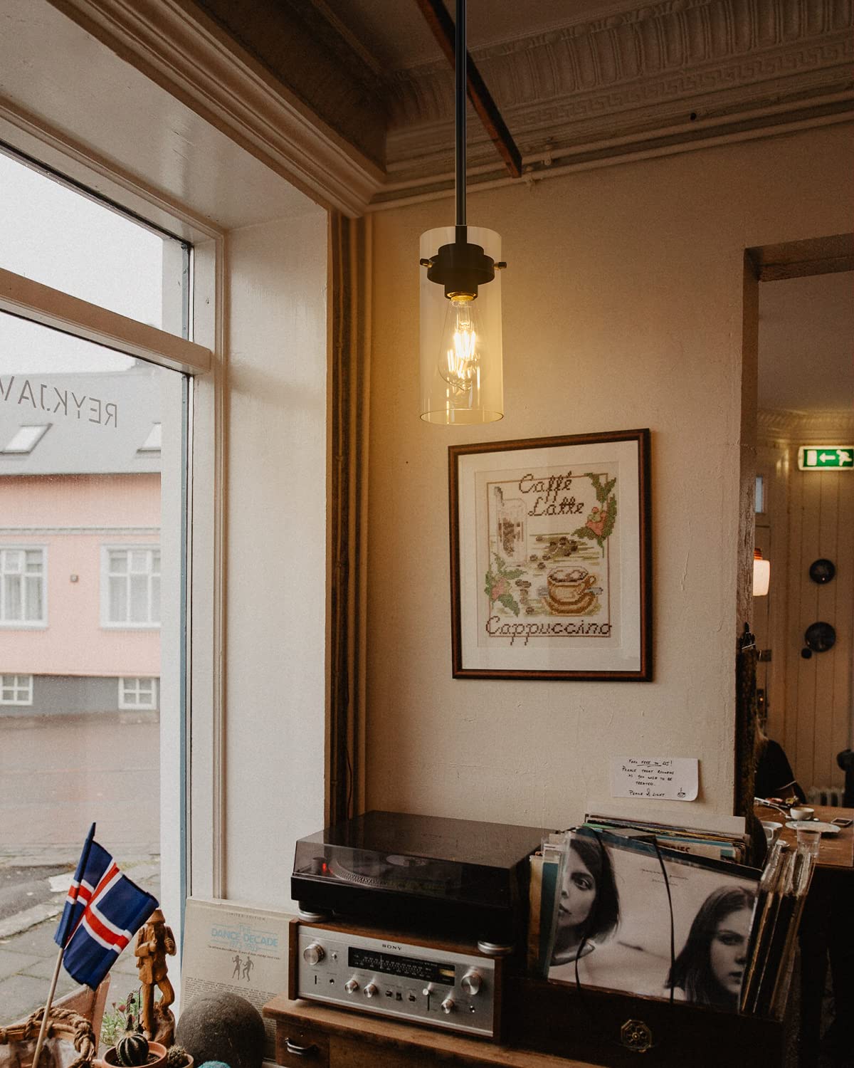 Eapudun Industrial Pendant Light, Clear Glass Shade, Vintage E26 Fixture For Kitchen & Dining