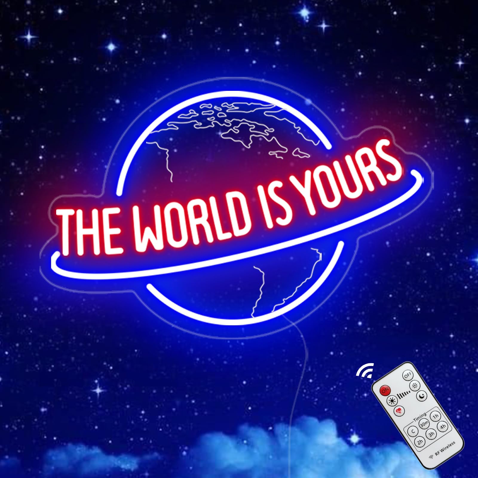 KiMineon Neon Sign - Remote Dimmer LED Lamp for Wall Decor - 15in Acrylic - Blue/Red - Model: world-yours-15