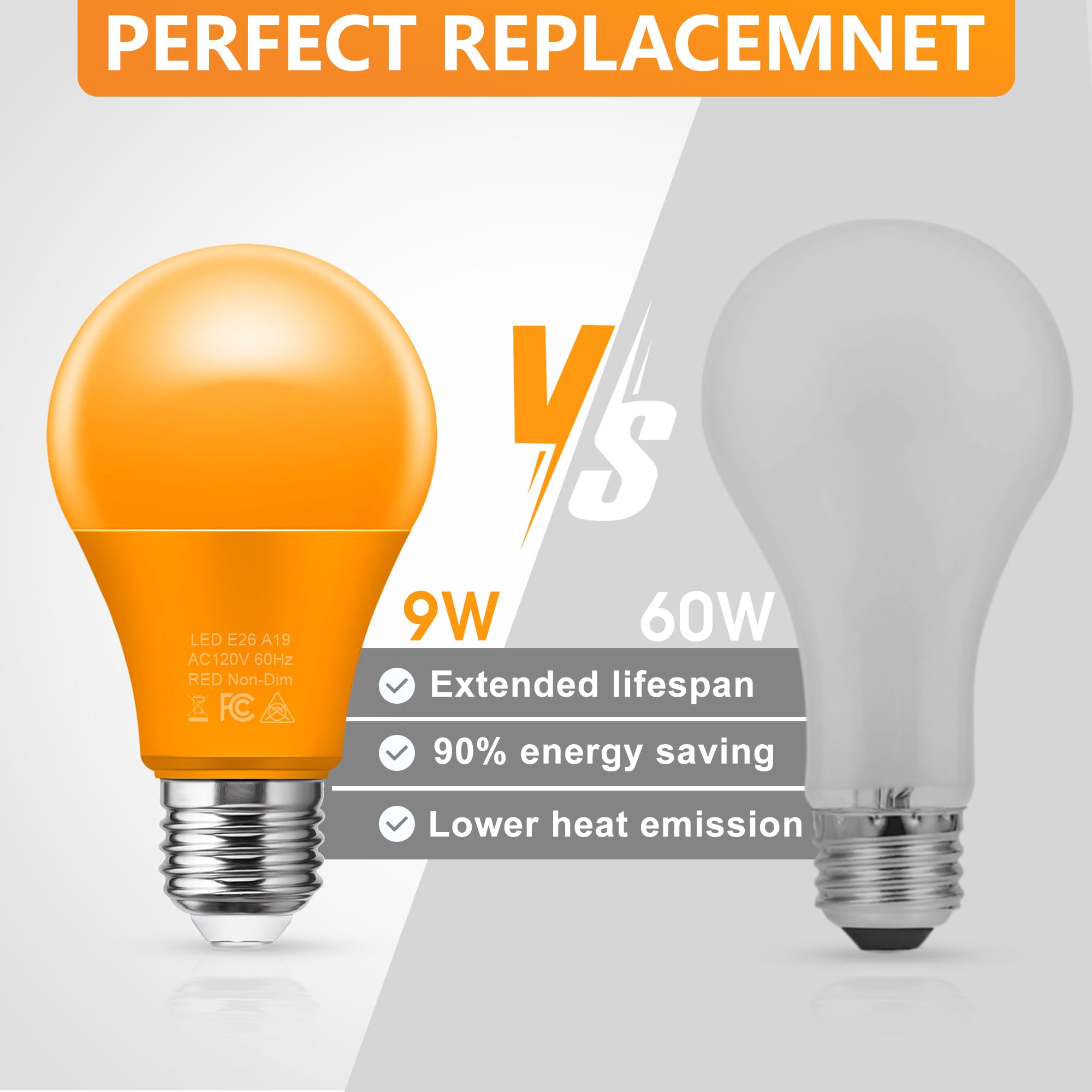 Orange Purple Light Bulbs [2 Pack], A19 Led Orange And Purple Bulb Outdoor, Halloween Light Bulbs, 9W (60 Watt Equivalent) - E26