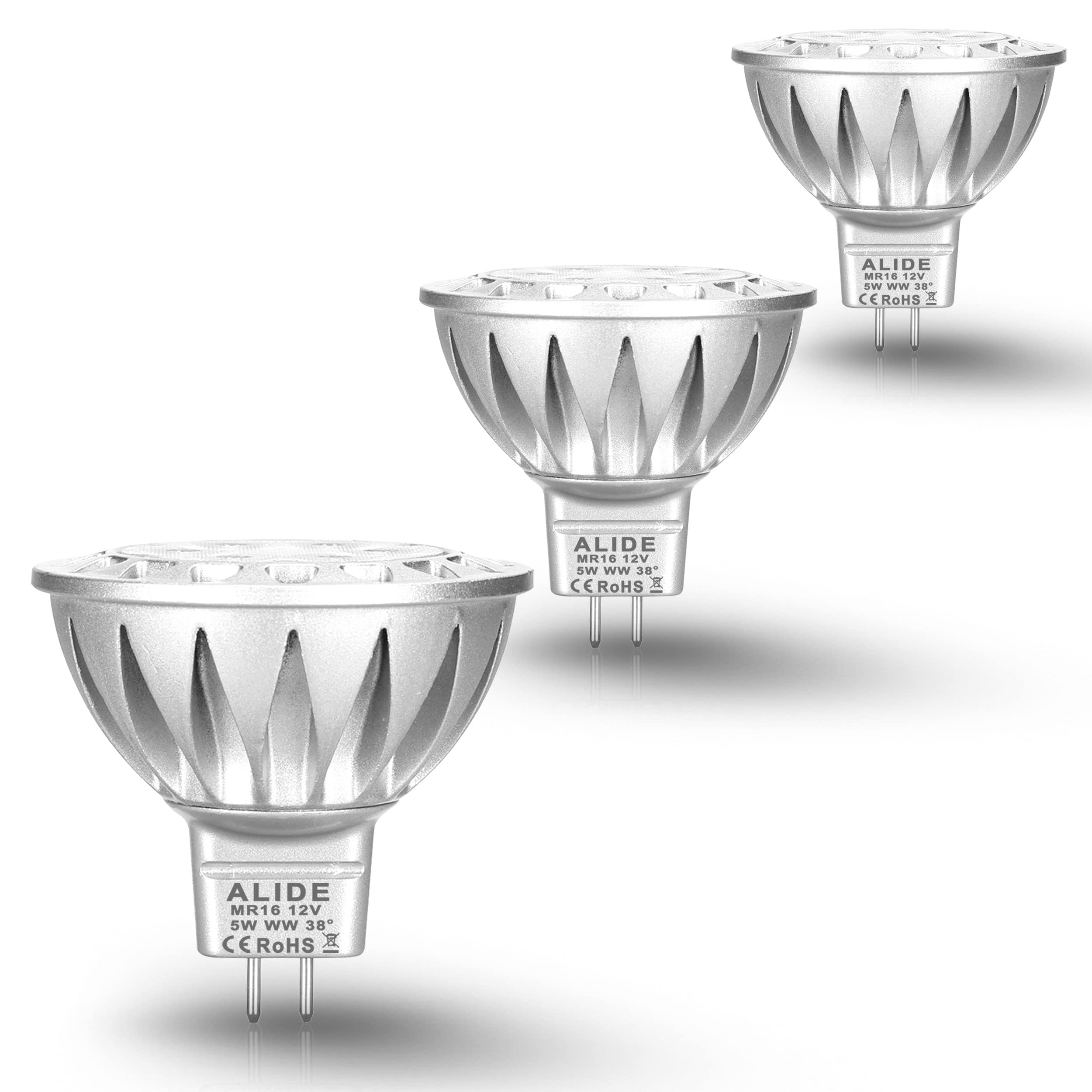 Alide Mr16 Gu5.3 Led Bulbs 50W Halogen Equivalent, 2700K Warm White,Mr16 5W 12V Low Voltage Bulbs Spotlights For Outdoor Landsca