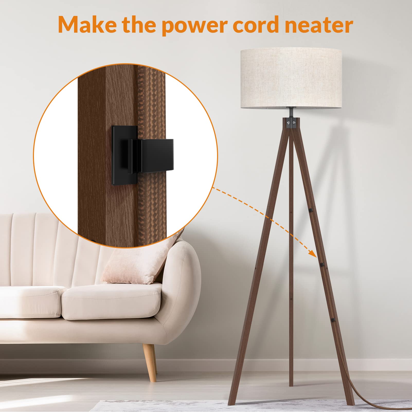 LEPOWER Wood Tripod Floor Lamp, Mid Century Modern Design, Dark Brown, E26 Base, Ideal for Living Room and Office