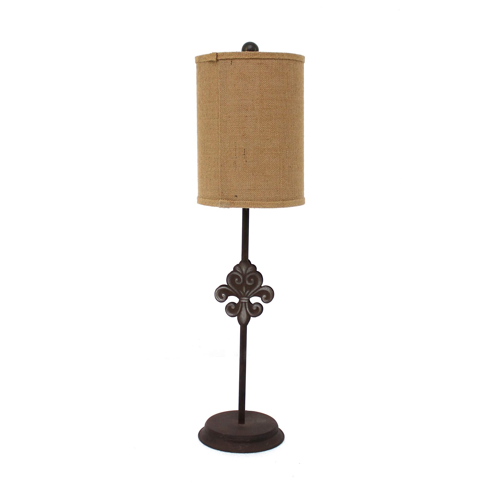 Benzara Metal Table Lamp with Drum Shade, Fleur De Lis Accent, Black, Model BM217234