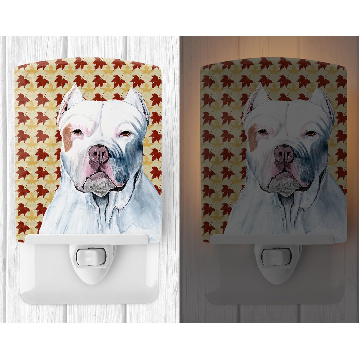 Carolines Treasures Ceramic Night Light, Pit Bull Fall Leaves, 6x4x3in, UL-Certified, Multicolor, Model SC9221CNL