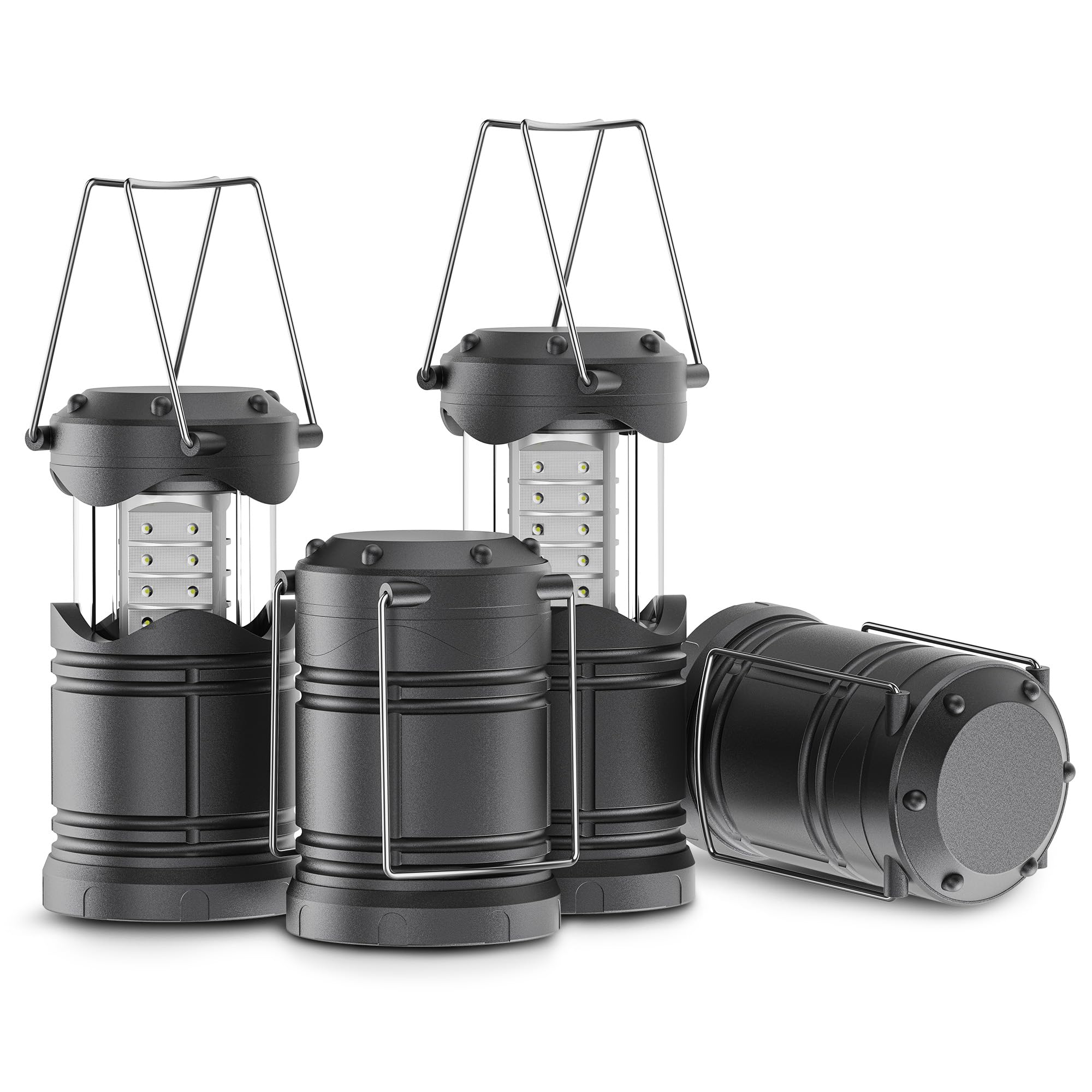 Lichamp LED Camping Lanterns 4 Pack, Battery Powered, Collapsible, Portable, Medium Size, Gray, Model A4GY