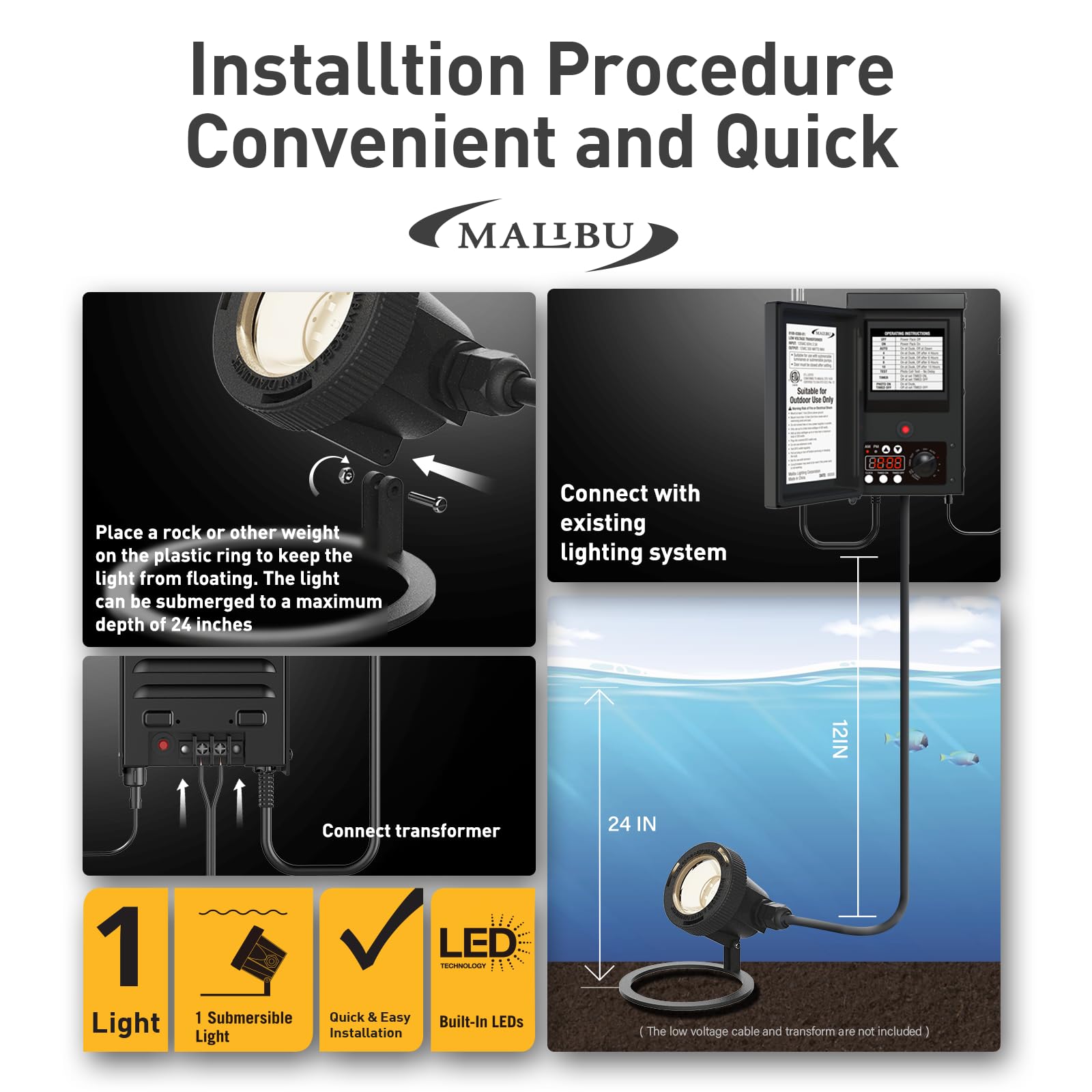 Malibu LED Pond Light 5.4W 12V AC Submersible Waterproof Black Model 8401-3501