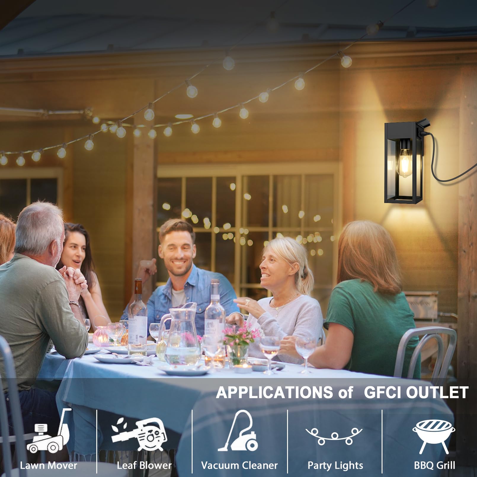 Oykyohei Outdoor Wall Lanterns With Gfci Outlet, Waterproof, Anti-Rust, 2 Pack - Black