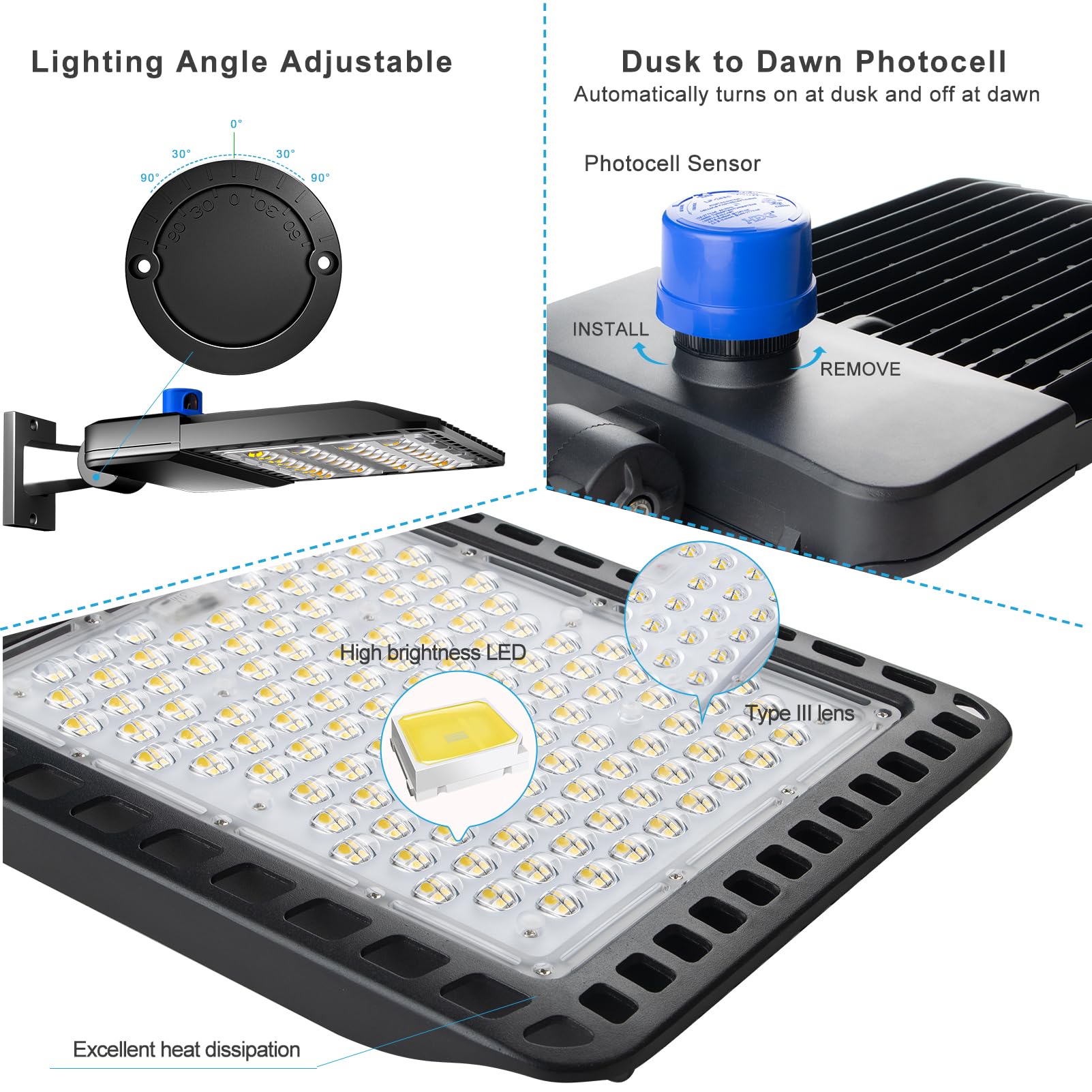 Lightdot 400W Led Parking Lot Light - 60000Lm, Dusk To Dawn, 3-Pack, Arm Mount, Brown