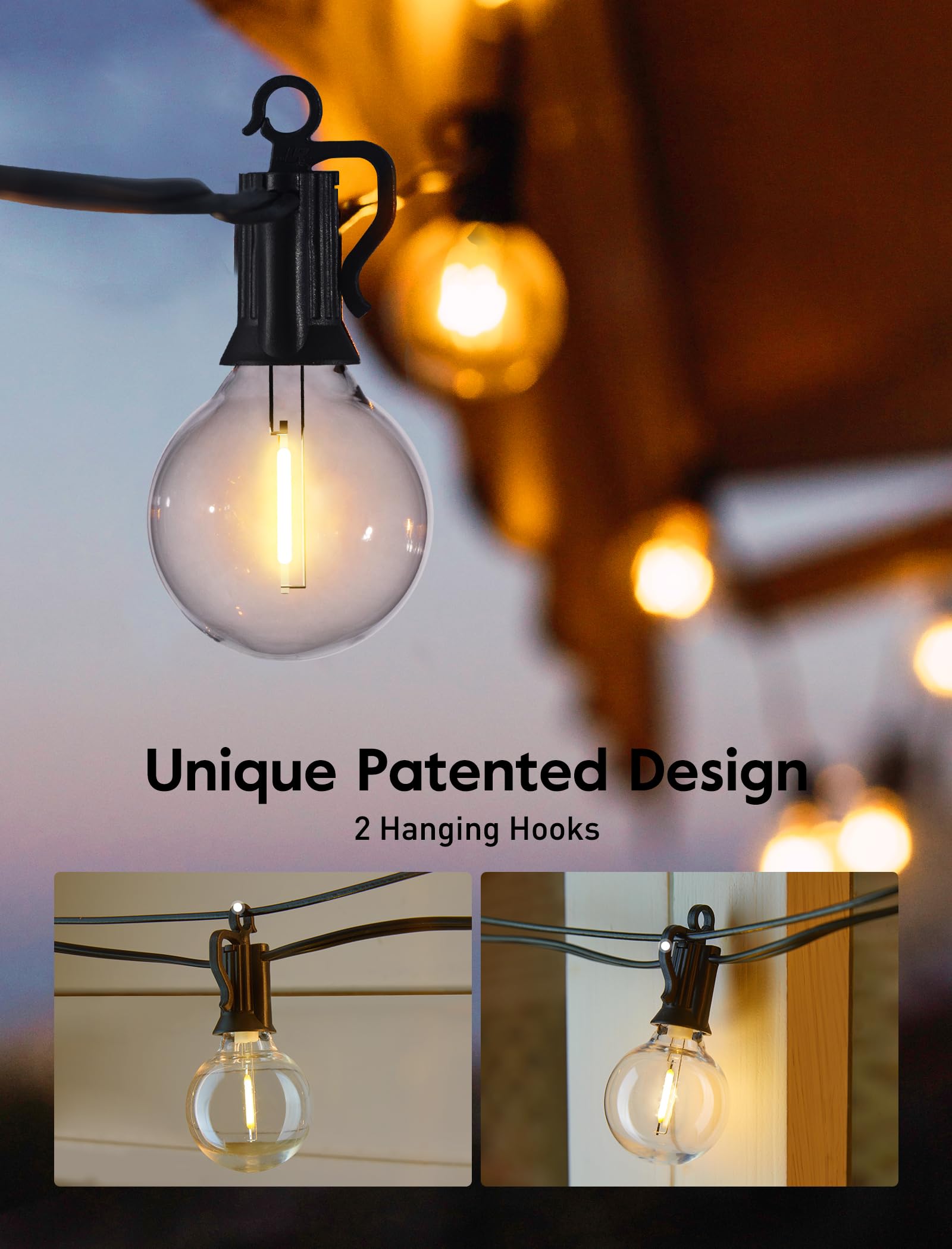 Brightown 60Ft Led Outdoor Deck Lights - 2 Pack Patio Lights With 30 Shatterproof Clear Dimmable Edison Bulbs, Waterproof Connectable Hanging Lights For Outside Backyard Porch Party Christmas Decor