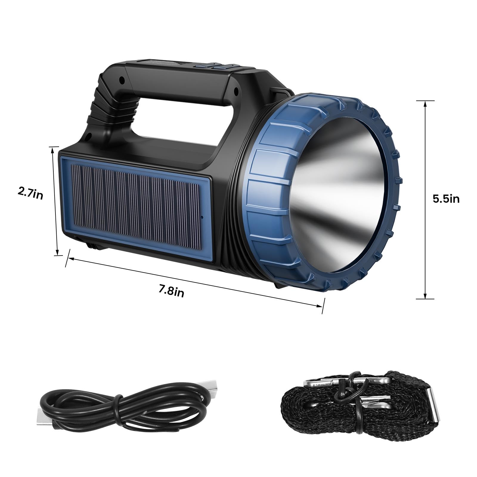 E-Shidai Solar Flashlights, 8000 Lumens Led, Usb C, 2Pcs, Black, Model Ls-2273, Multi-Function With Emergency Strobe Light
