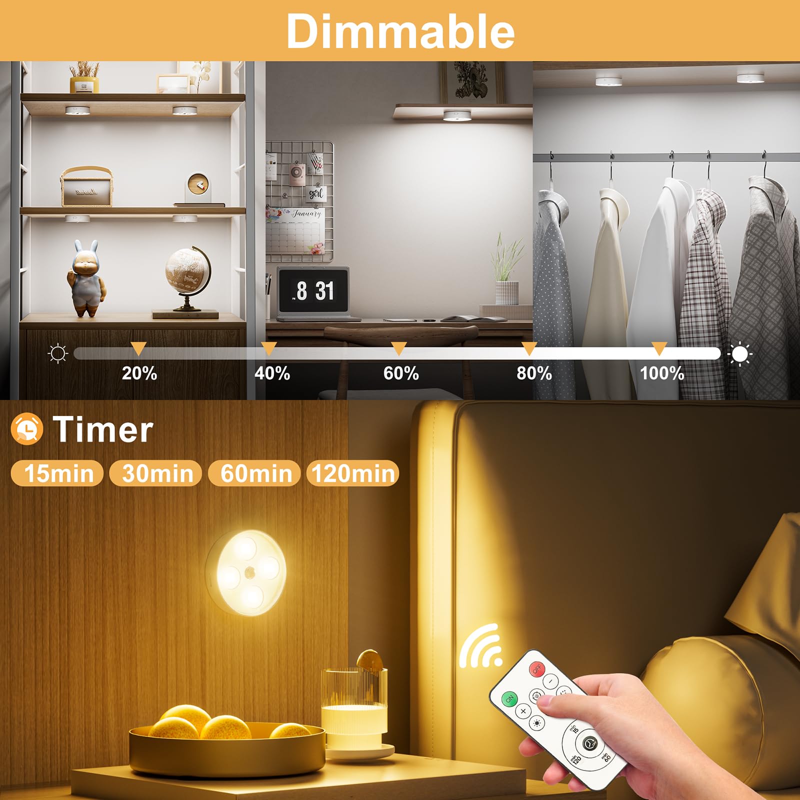 Under Cabinet Lighting  1500Mah Rechargeable Motion Sensor Puck Lights With Remote  3 Color Temper  Magnetic Stick On Light  Dimmable Under Counter Lights For Kitchen  Shelf  Closet  Stair  4 Pack