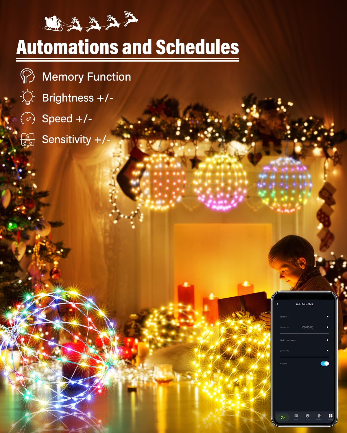 Flacchi Smart RGB Outdoor Hanging Ball Lights - 11.8" 108LED Waterproof Globe Fairy Lights, Bluetooth App Control, 1 Pack