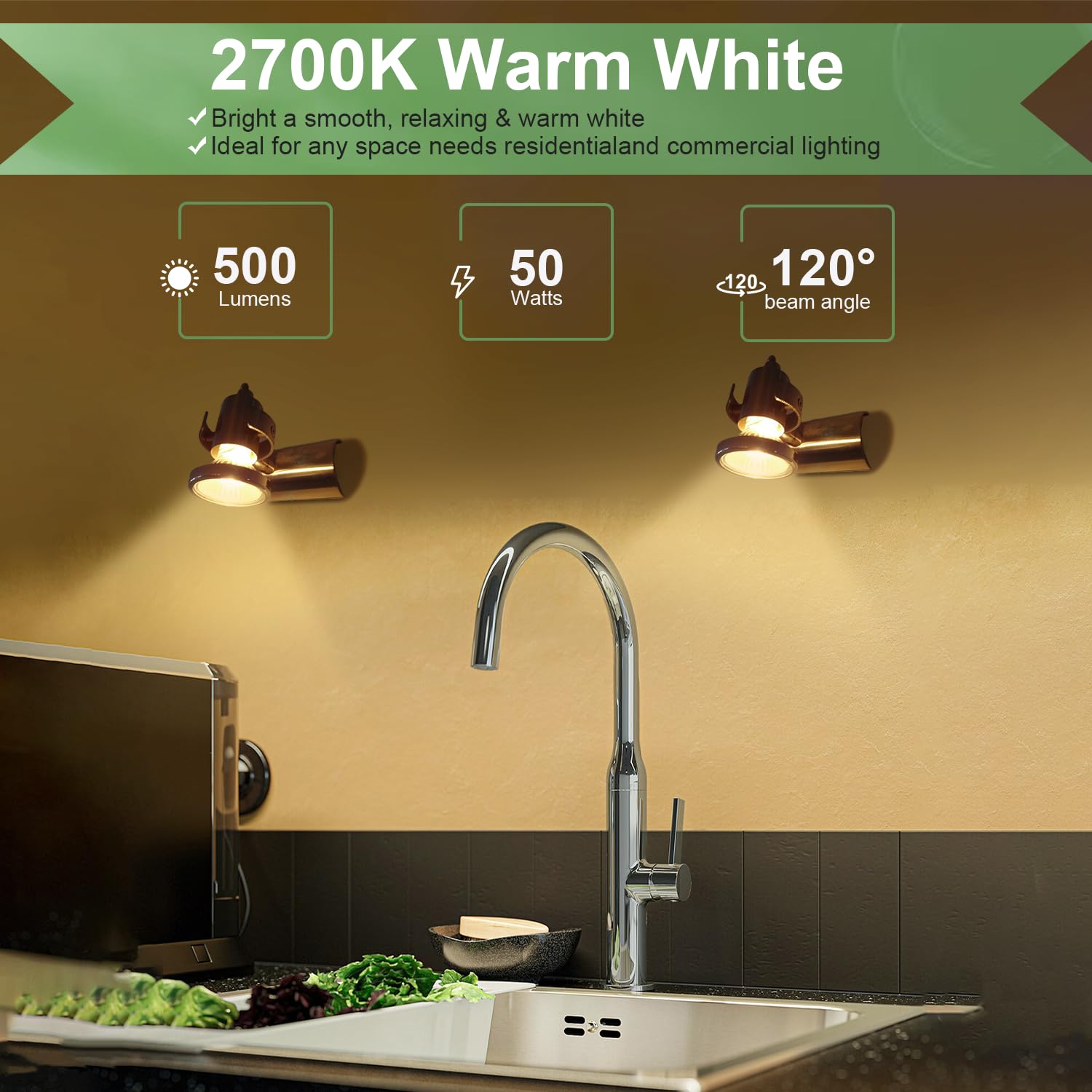 Serbion Gu10 120V 50W Halogen Light Bulbs For Track And Range Hood, Gu10+C Candle Warmer Lamp With Dimmable, 2700K Warm White, 6