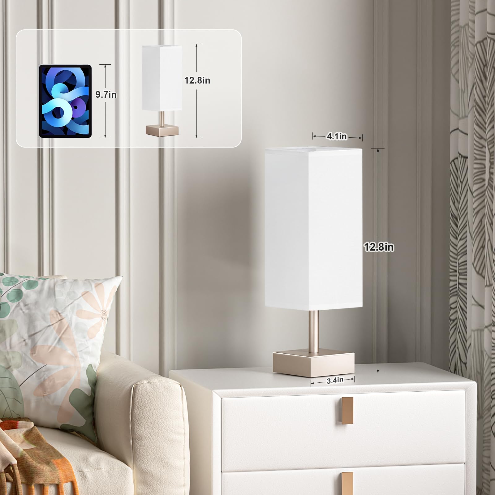 Aooshine Antique Small Table Lamp - Bedside Lamp For Bedroom, Minimalist Nightstand Lamp With Square Fabric Shade, Desk Lamp For