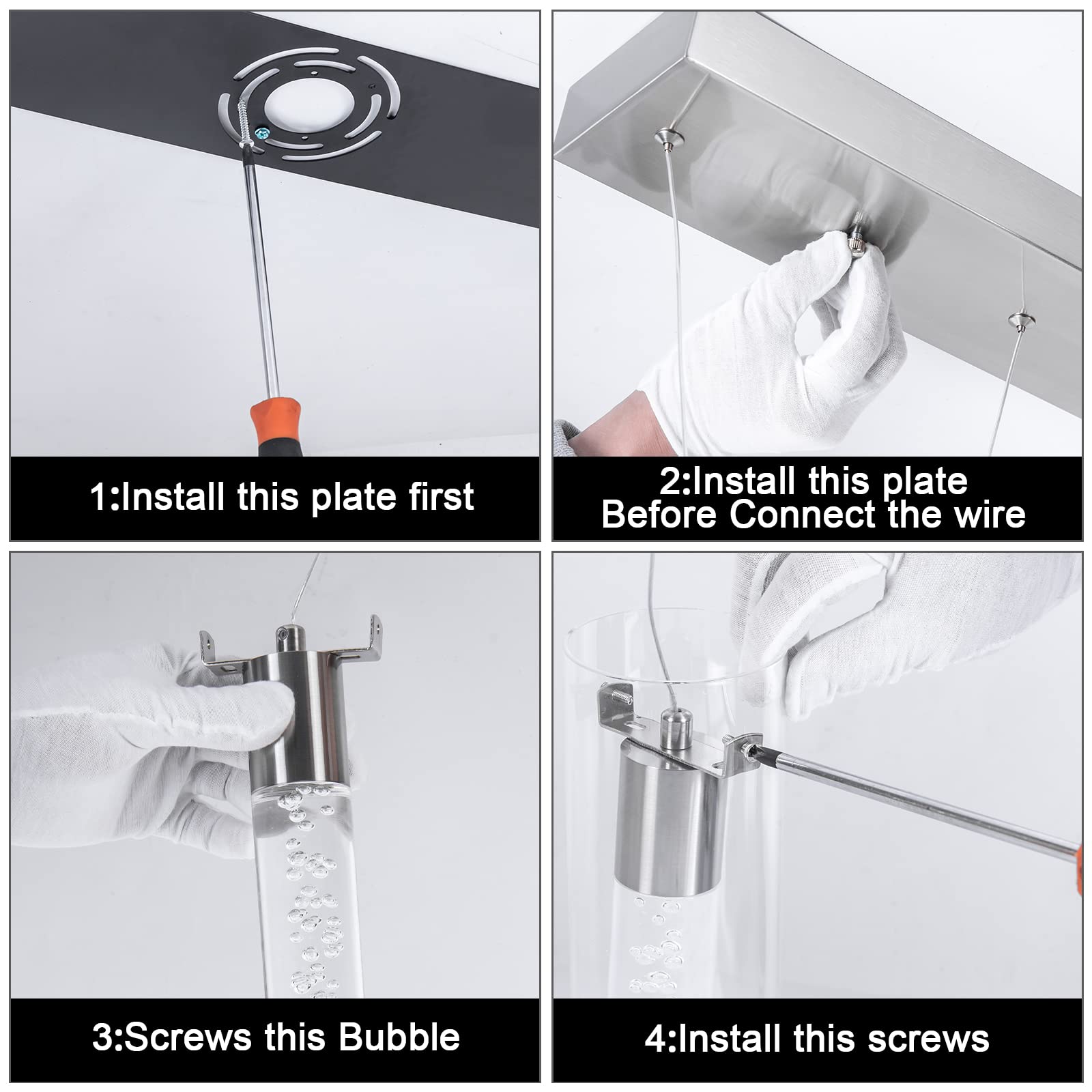 Dimmable Hanging Pendant Lights With Remote, Integrated 4-Light Pendant Lighting Brushed Nickel Finish, Tri-Color Pendant Lights