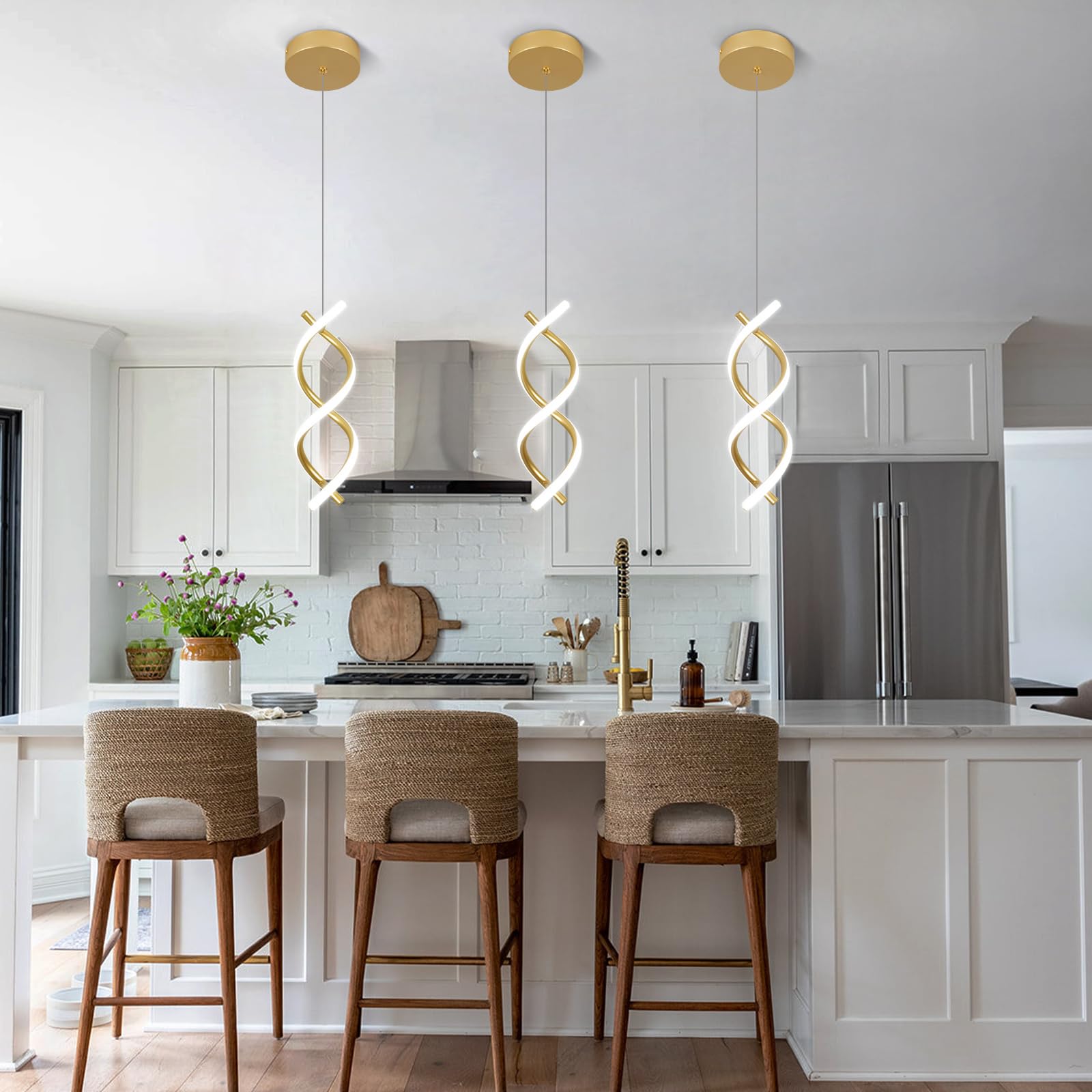 Canoe Led Pendant Light Fixtures, Gold Modern Led Pendant Light, Adjustable Height Kitchen Hanging Light Fixture Modern Island L