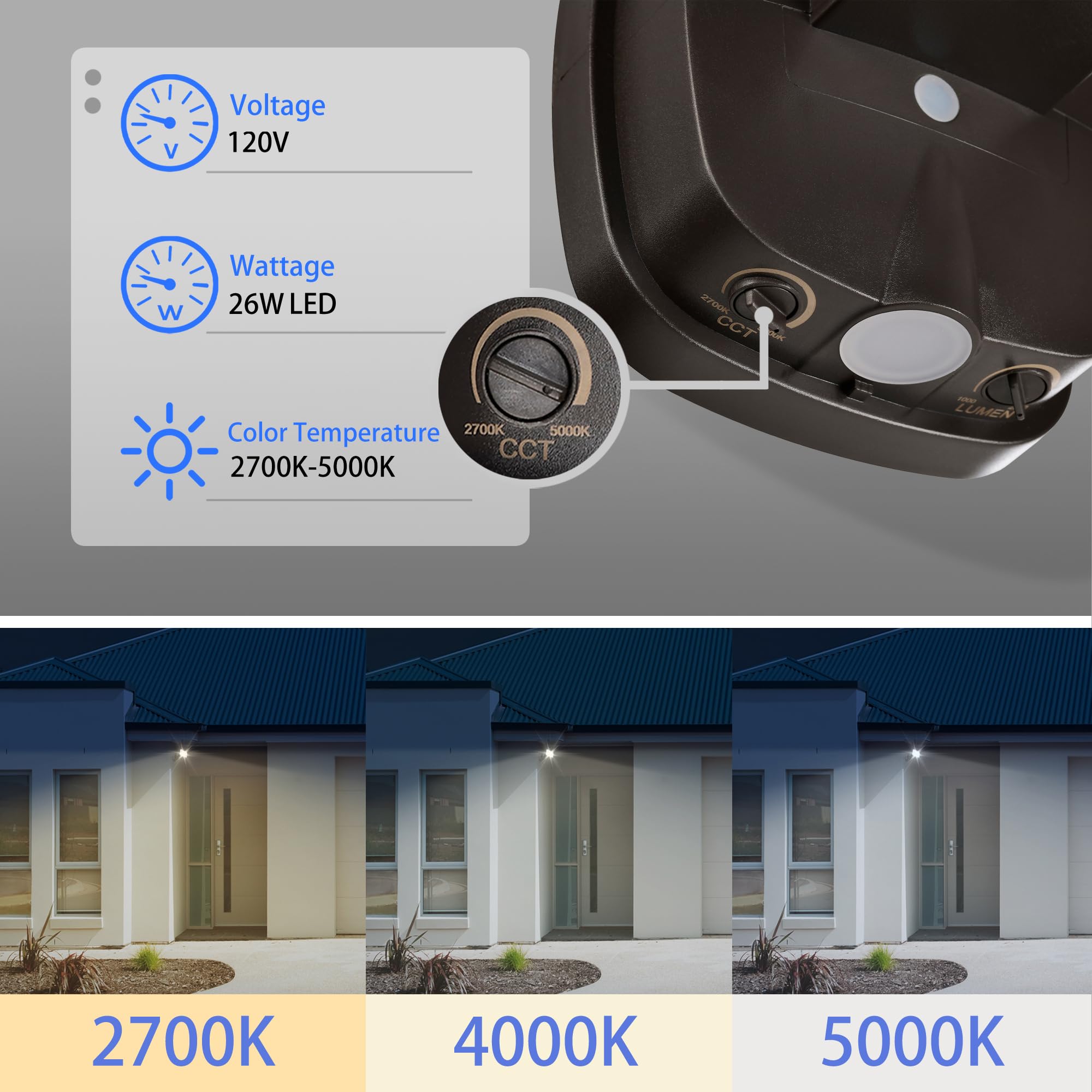 AWSENS 26W LED Flood Light Fixture, Dusk to Dawn Control, Water Resistant, Bronze, Model SL2181D-BZ