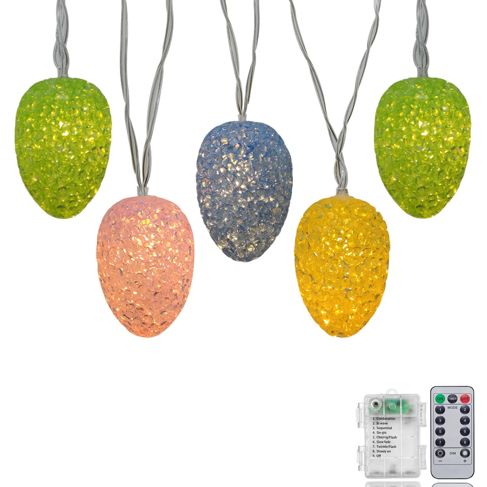 Wxuean Easter Egg String Lights Battery Powered 6.8Ft Easter Lights String 10 LED Egg Shaped Light with Timer, Outdoor Pastel Li