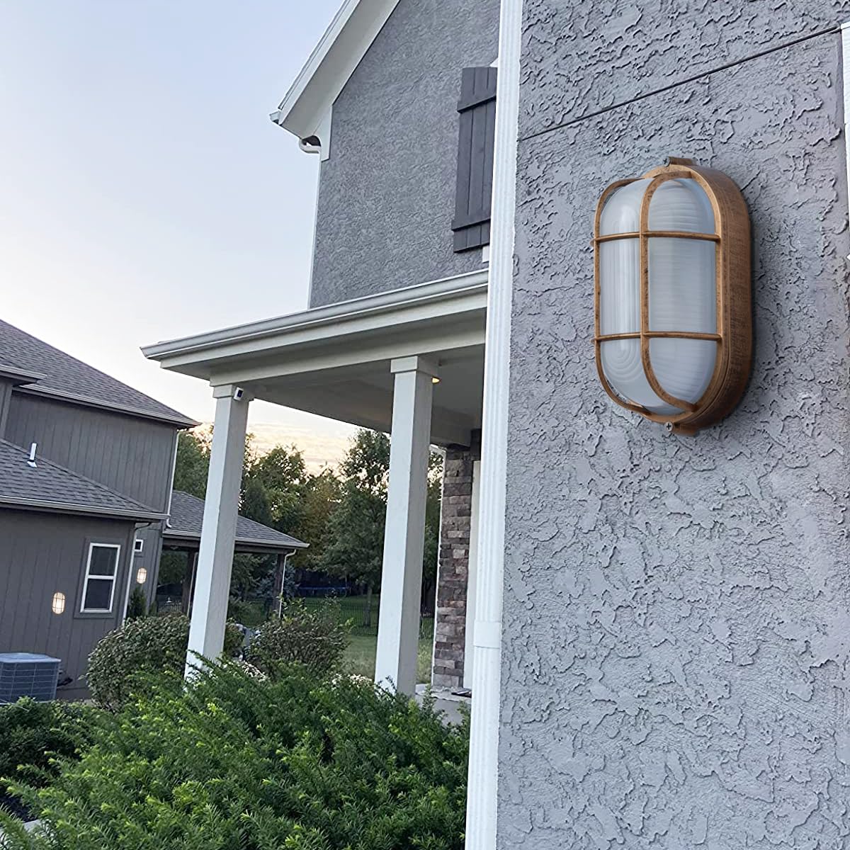 SENFAY 2 Pack Outdoor Oval Wall Lights, 8.3in Aluminum Frosted Glass Sconce, Bronze, Model 373-727-819