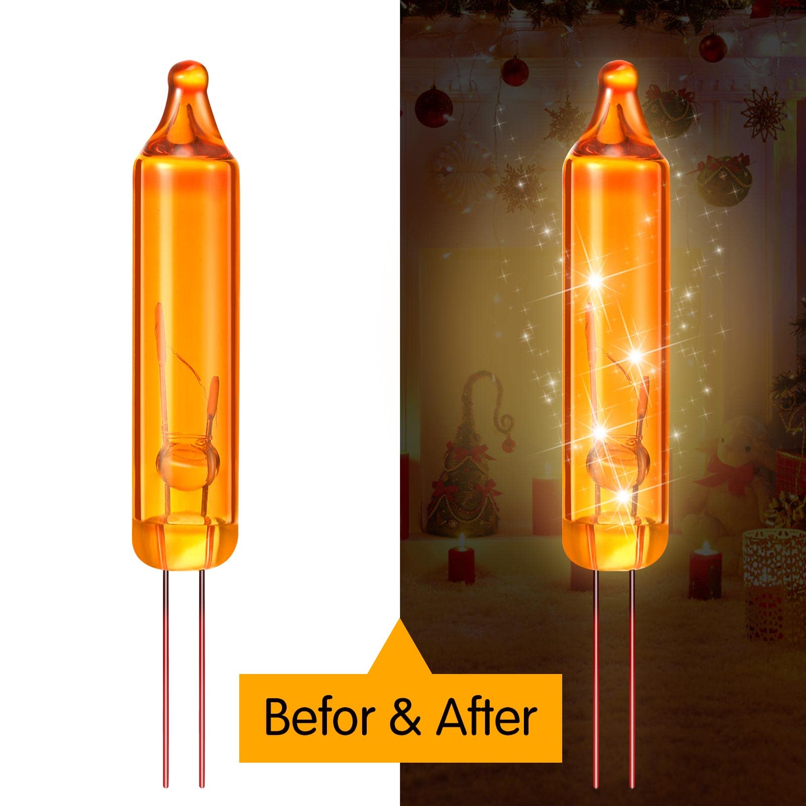Mudder Mini Incandescent String Lights Replacement Bulbs, 100 Count, Copper, Orange, Indoor/Outdoor Christmas Decorations
