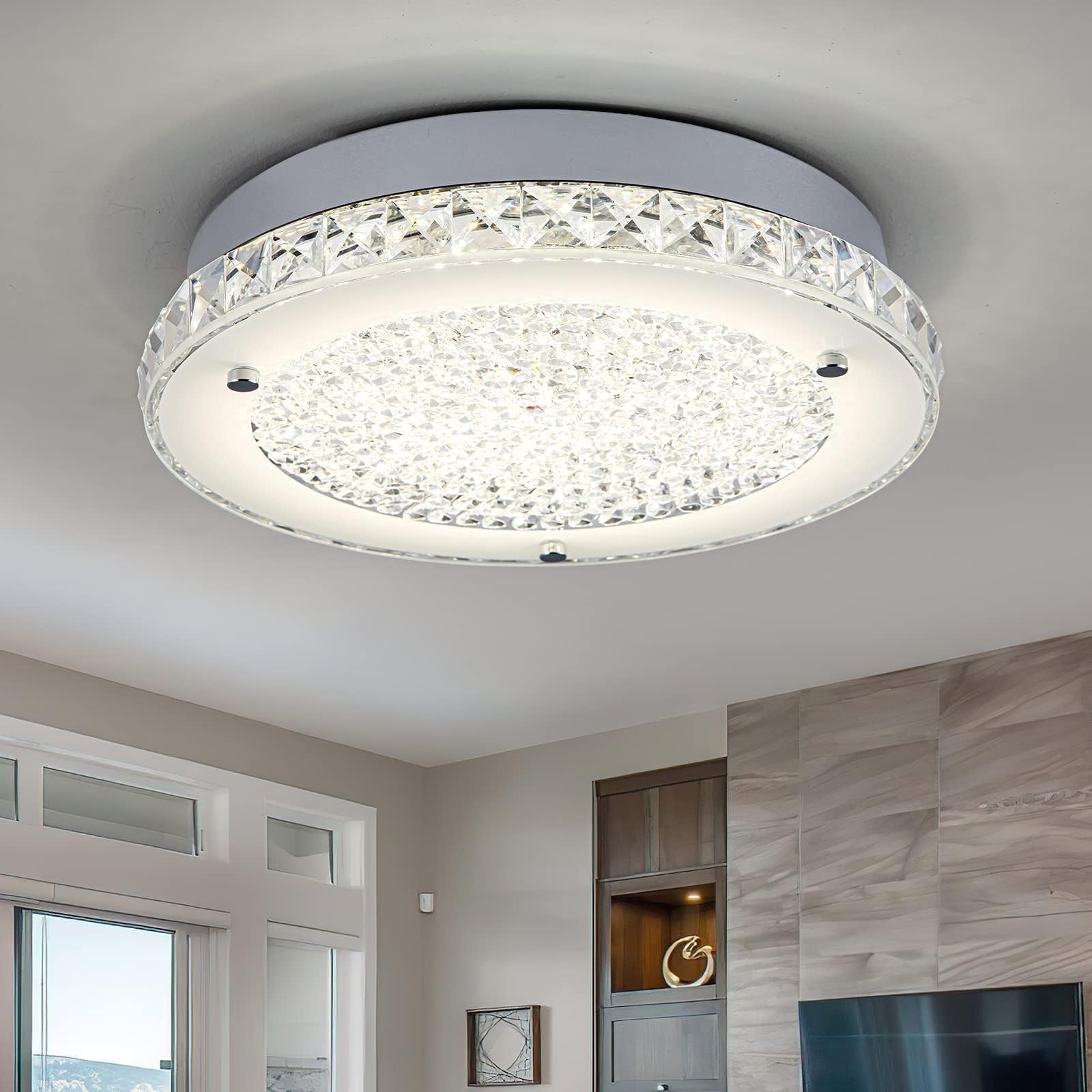 DHK wot Crystal Ceiling Light 3000/4000/5000K Crystal Ceiling Mounted Light Dimmble LED Chandelier for Hallway Dinning Room Bathroom Bedroom Hallway Entrance 14