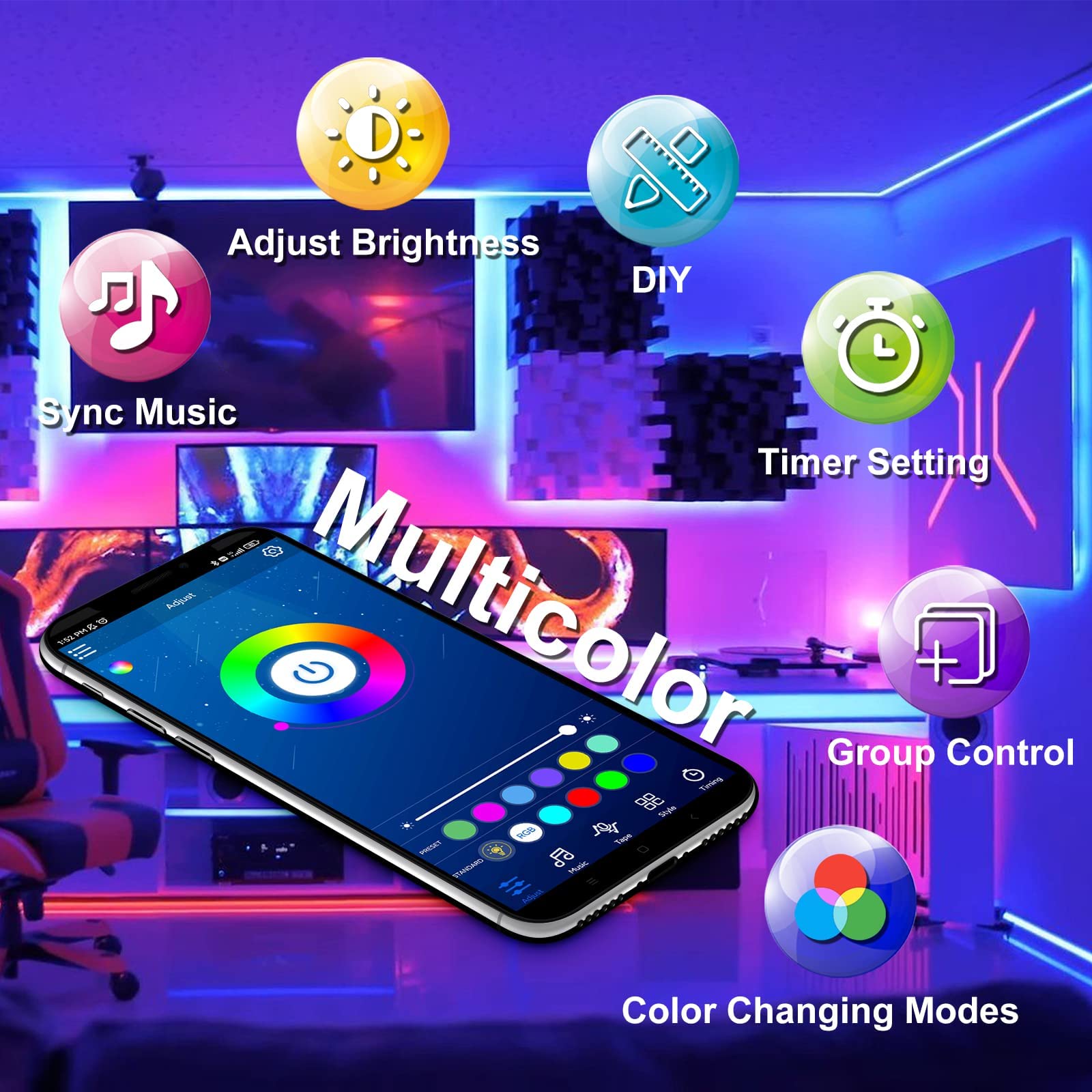 Daybetter Led Lights For Bedroom 100 Ft Led Strip Lights Bluetooth Music Sync Color Changing Led Light Strip With Remote And App