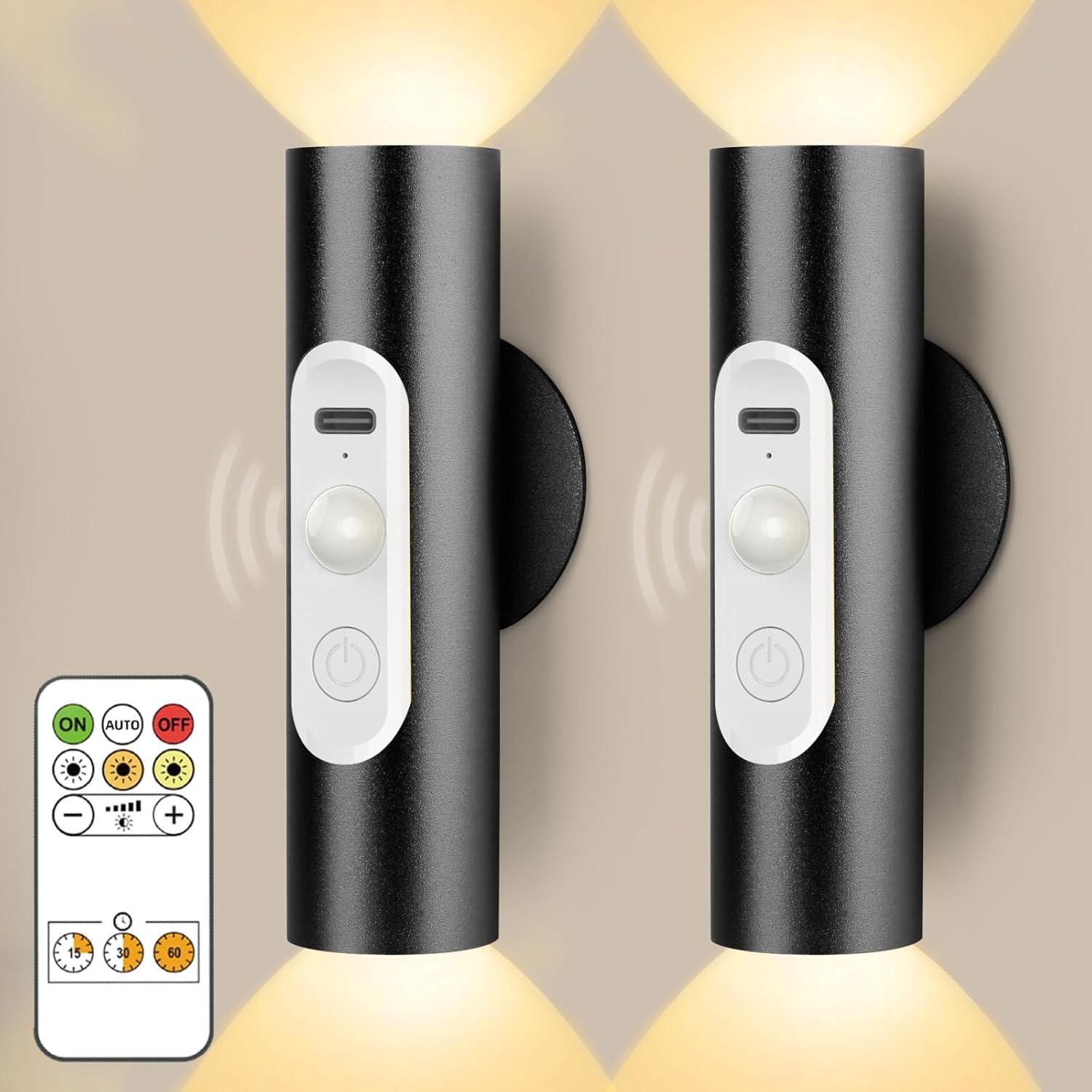 Battery Operated Wall Sconce Set of 2, Magnetic Stick on Wall Lights Rechargeable Motion Sensor Night Lights Indoor with Remote 