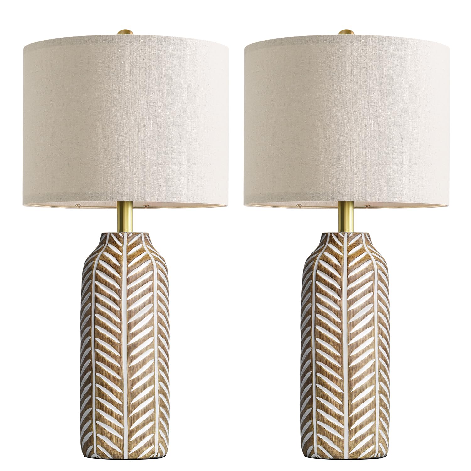 BOBOMOMO 26 Farmhouse Table Lamps Set of 2 - Vintage Leaf Design  Rustic Resin Nightstand Lamps for Bedroom  Living Room  Nursery  Hallway  Elegant Living Room Lamps with Linen Shades Antique Brown