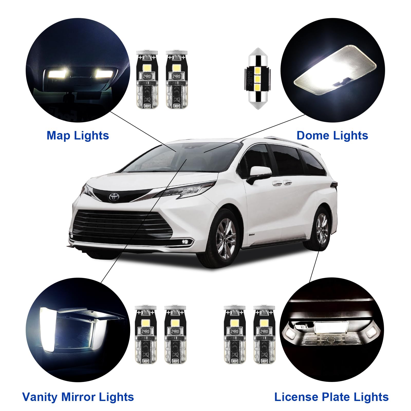 16 Pcs Super Bright 6000K White Led Interior Light: Bulbs Kit Package For 2011-2015 2016 2017 2018 2019 2020 2021 Toyota Sienna Lighting Package Kit Includes Light Accessories+ And Install Tool