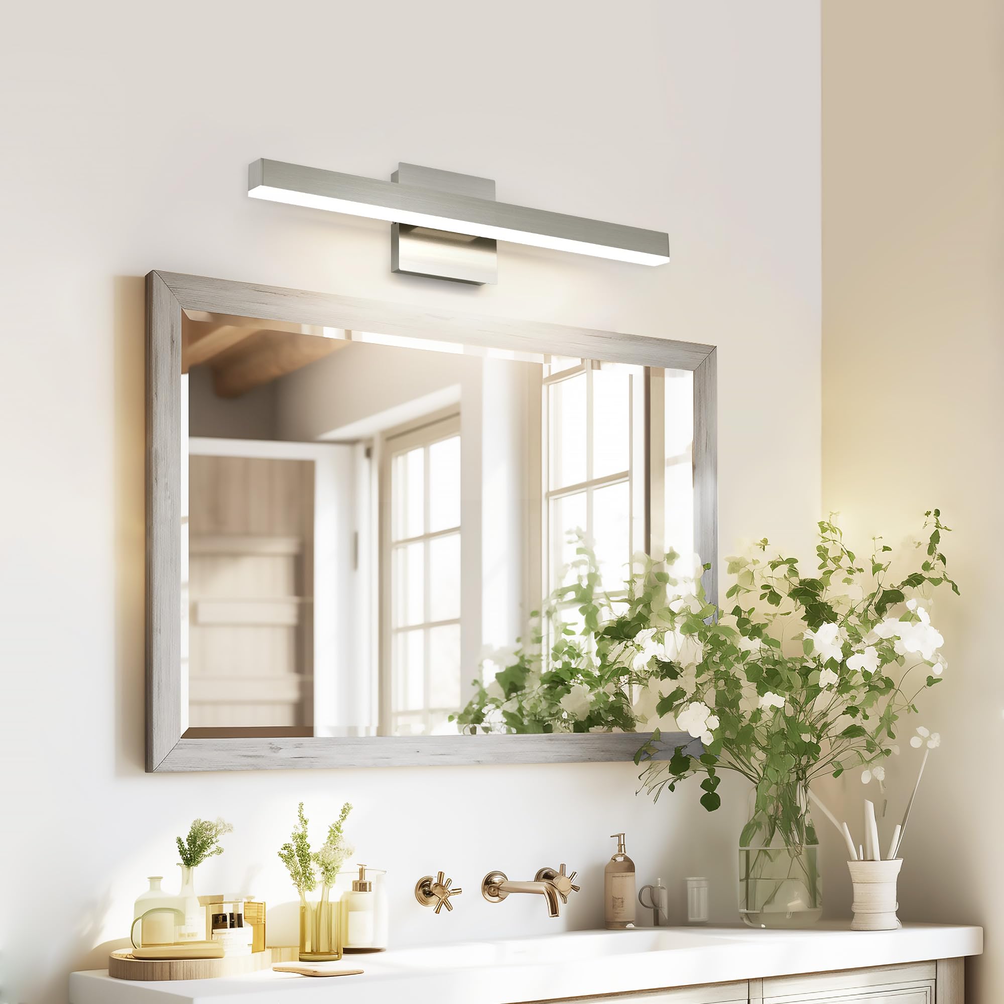 Joossnwell Brushed Nickel Bathroom Vanity Light 23.62" Dimmable LED Fixture Model 7560-18W-SN-5CCT