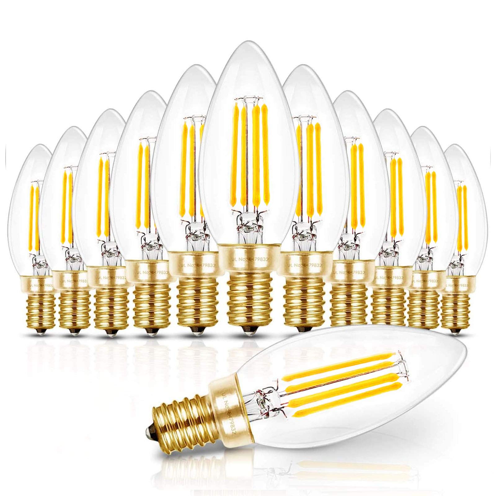 Hizashi E12 Candelabra LED Light Bulbs 40W Dimmable 5000K Daylight 12 Pack B10 UL Listed