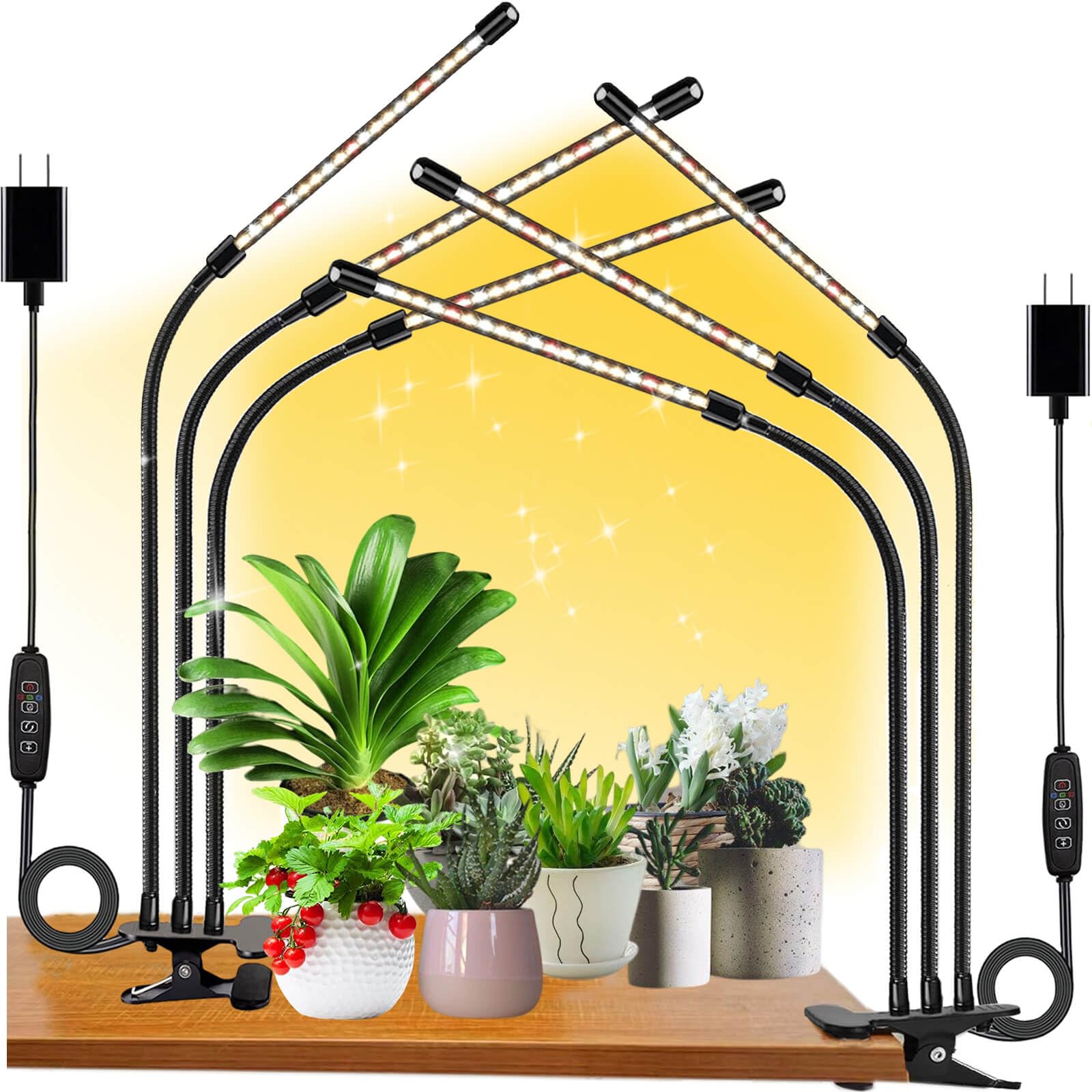Grow Lights For Indoor Plants, Frgrow Led Plant Grow Lights, 3000K/5000K/660Nm Full Spectrum Plant Growing Lamps, Clip On Plant Lamp With White Red Leds, Timer Setting, Ul Listed Adapter 3 Head 2 Pack