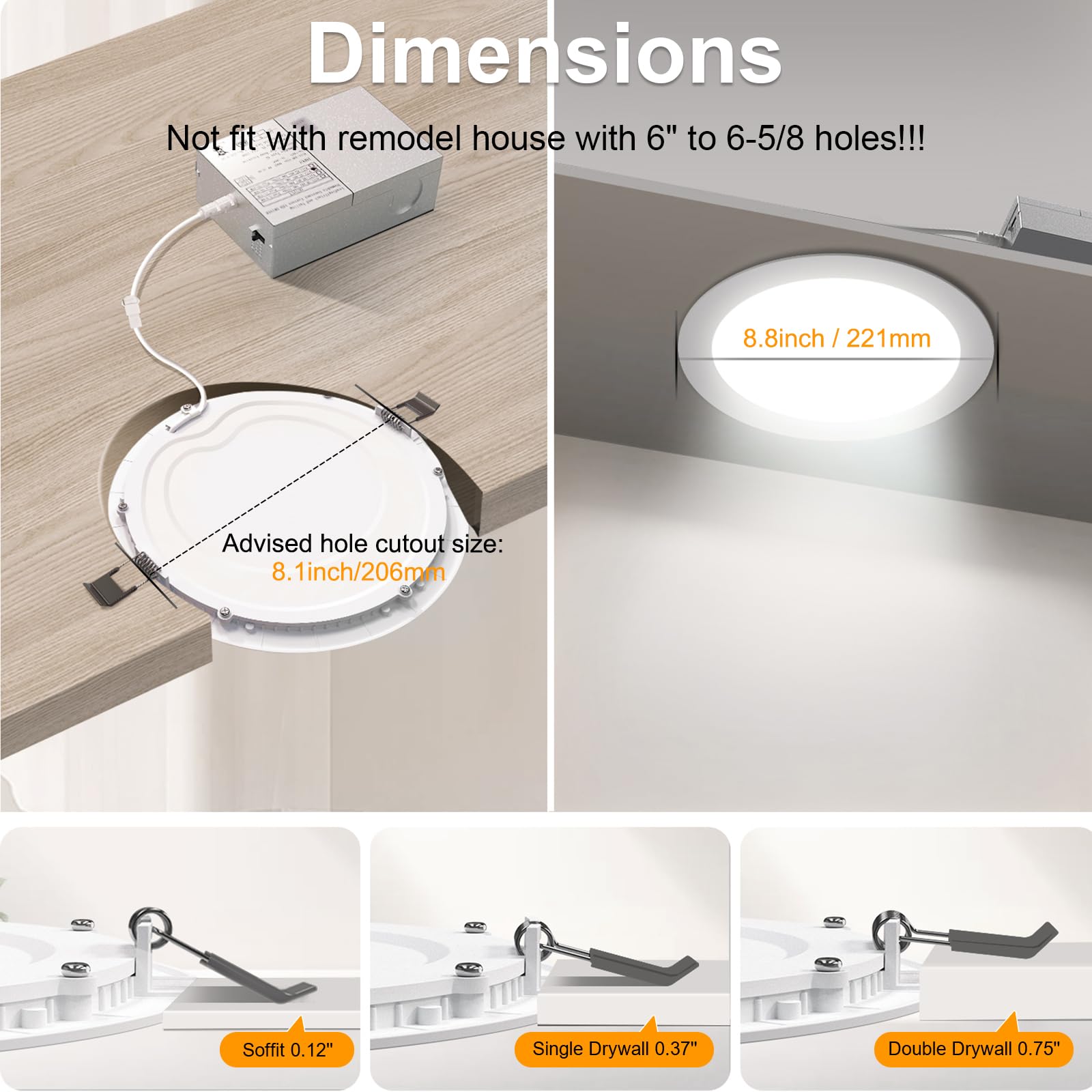 LZHOME 8 Inch Recessed LED Light - 18 Packs, Ultra Thin, Dimmable, 3000K/4500K/6000K, Aluminum, High Brightness