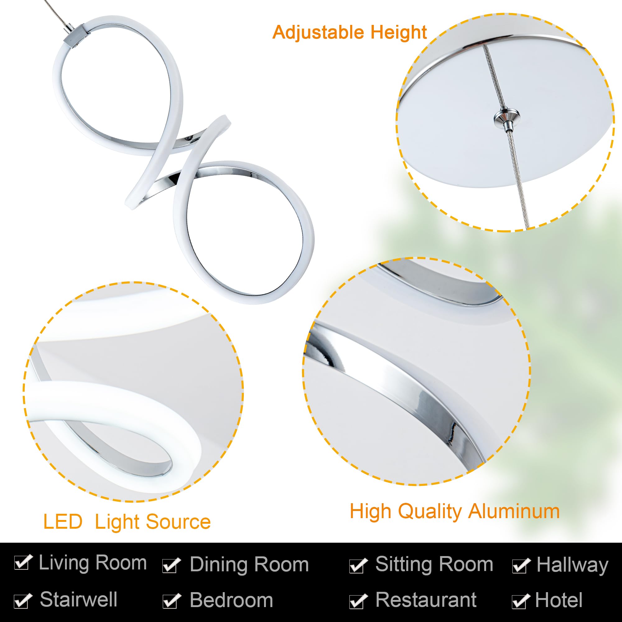Mayna Modern Led Pendant Lights Kitchen Island, Chrome Chandelier, 22W Adjustable Height Hanging Light Fixture For Kitchen Dining Room Bedroom Cafe Table, 1 Pack