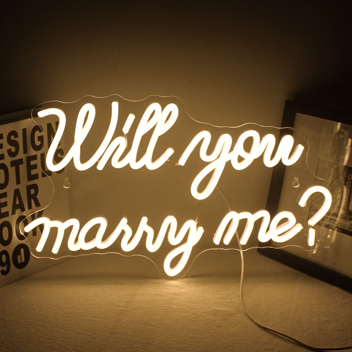 Wanxing Neon Sign - Will You Marry Me LED Wall Decor - Warm White - 16.5 x 9.8 inches - USB Powered for Weddings and Proposals