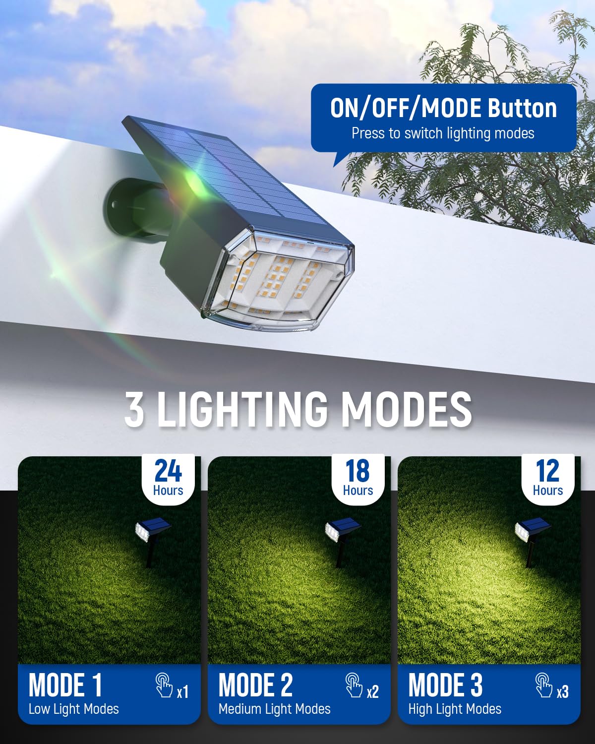 AUDERWIN Solar Spotlights Outdoor, 63 LED, IP65 Waterproof, Warm White, 4 Pack, Model 8796 - Perfect for Garden, Pathway, and Christmas Decor