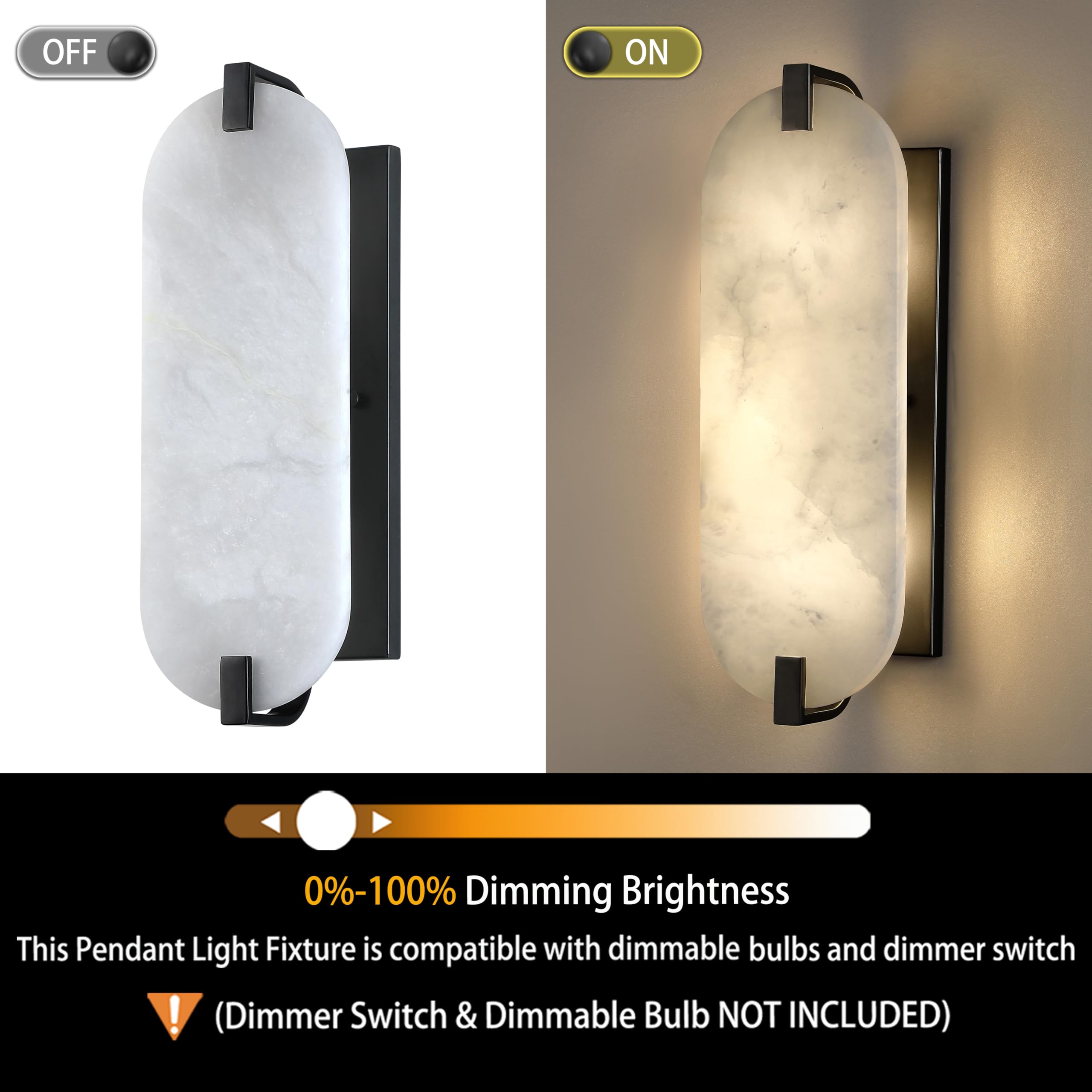 Cjy Chenjinyan 2 Pack 2 Light Alabaster Marble Wall Sconce Modern Concise Style Wall Light Fixture,Black Finish For Bathroom Bed