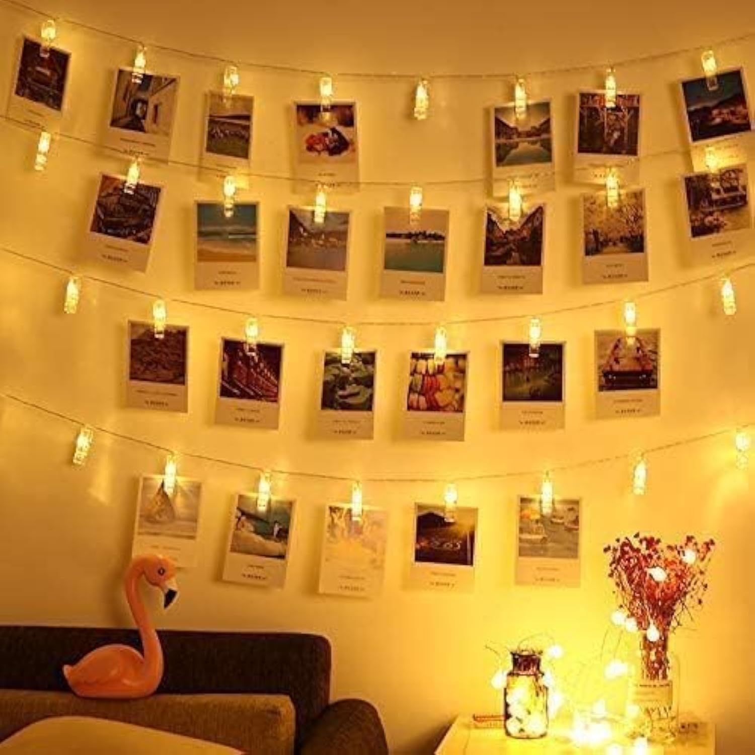 Magnoloran Led Photo Clip Remote String Lights, 40 LEDs Fairy Twinkle String Lights, Wedding Party Home Decor Lights for Hanging Photos, Cards and Artwork (14 Feet, Warm White)