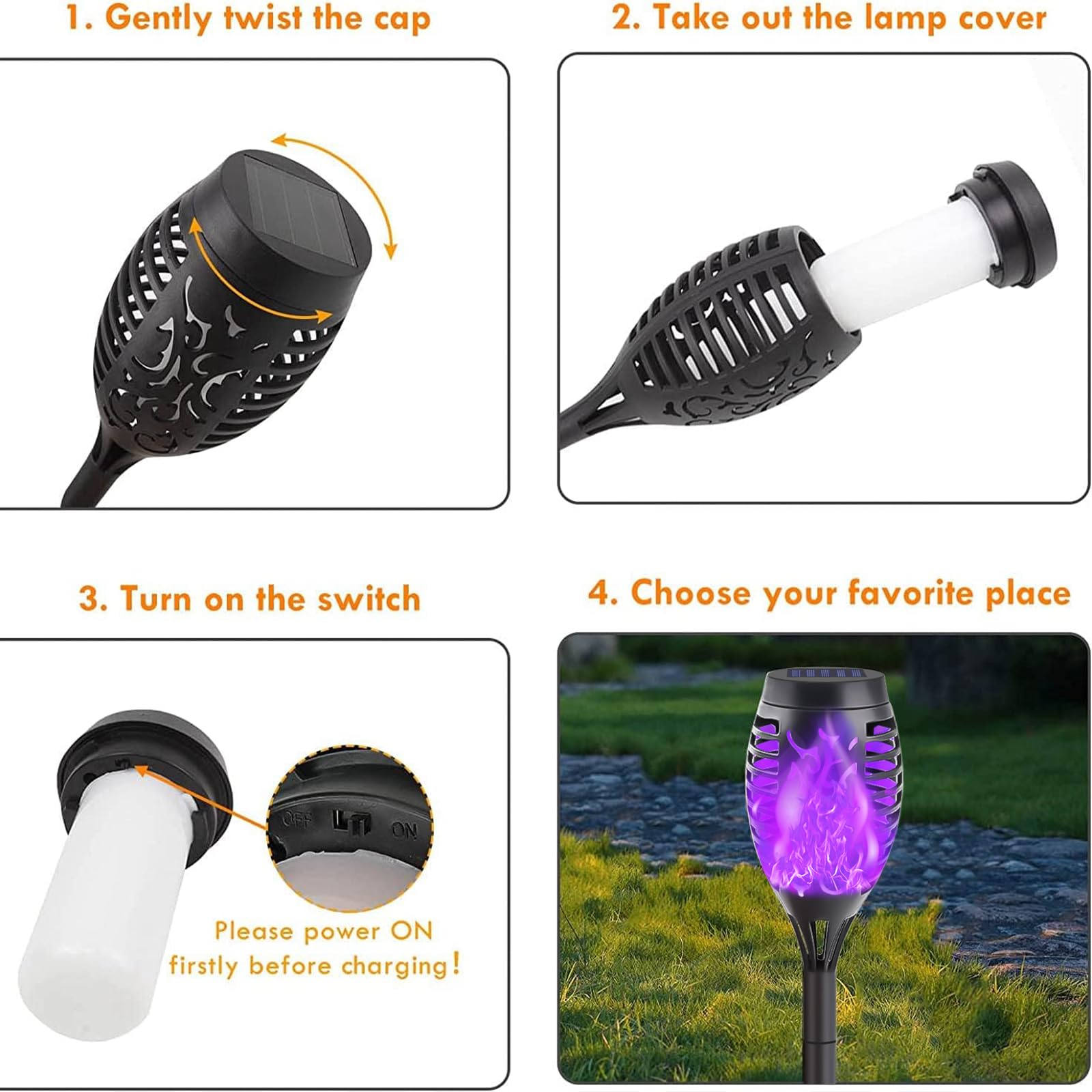 Albelt 12-Pack Solar Lights Outdoor Waterproof Purple Tiki Torches With Flickering Flame