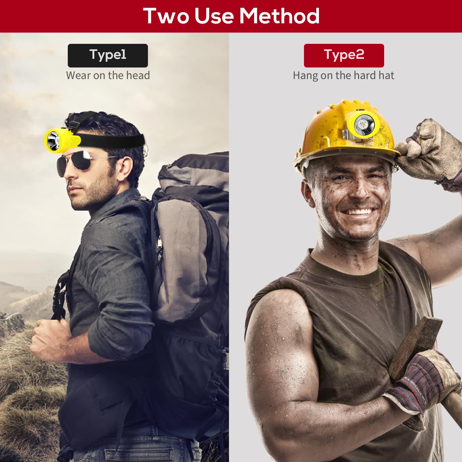 Rechargeable LED Mining Headlamp, Waterproof Explosion-Proof Hard Hat Safety Light, Bright Miner Cap Lamp for Hunting, Fishing,