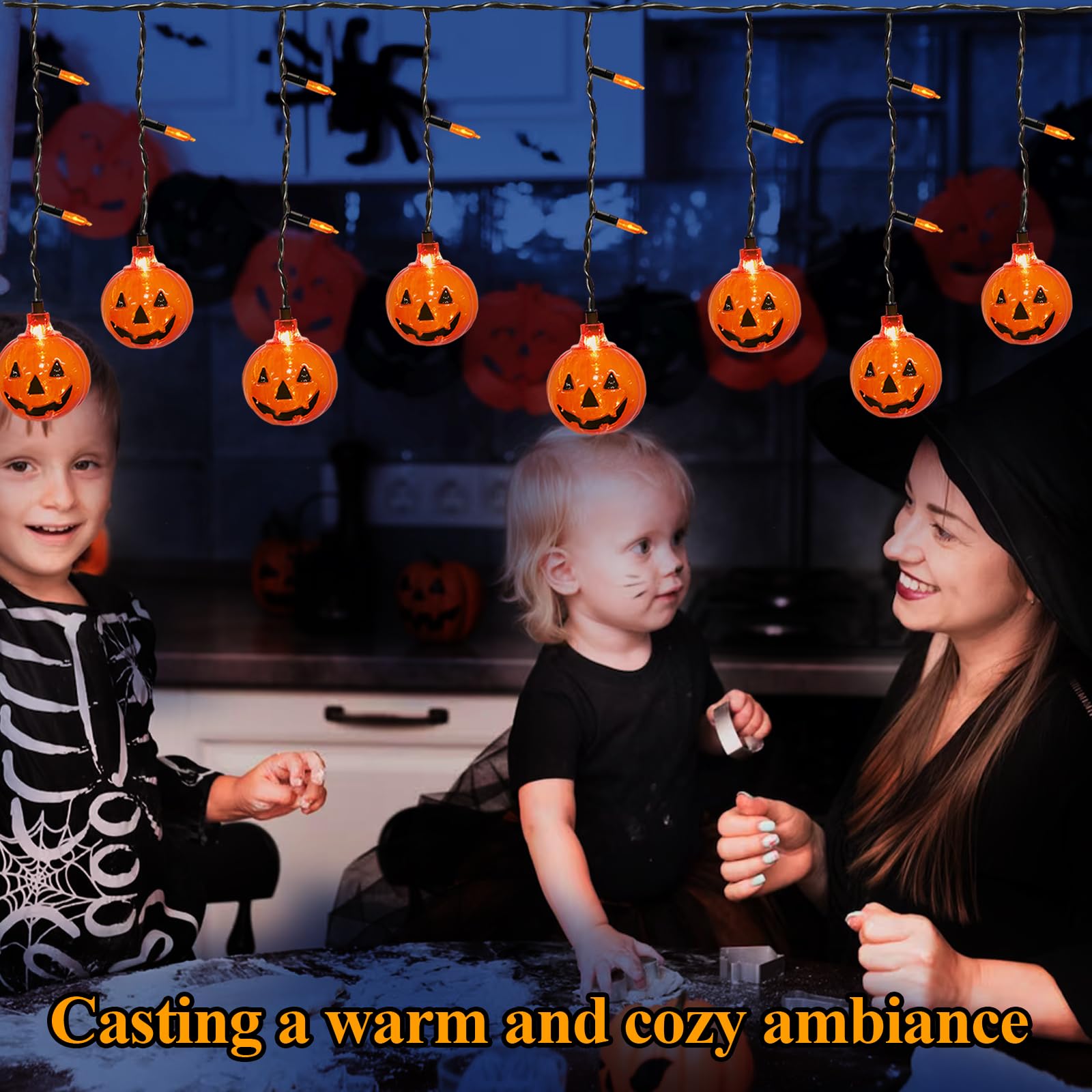 Halloween Pumpkin Curtain Lights, 25 Led 7Ft Halloween Pumpkin String Lights With 10 Jack O Lantern Lights Connectable For Halloween Window Bedroom Camper Party Decorations Indoor And Outdoor