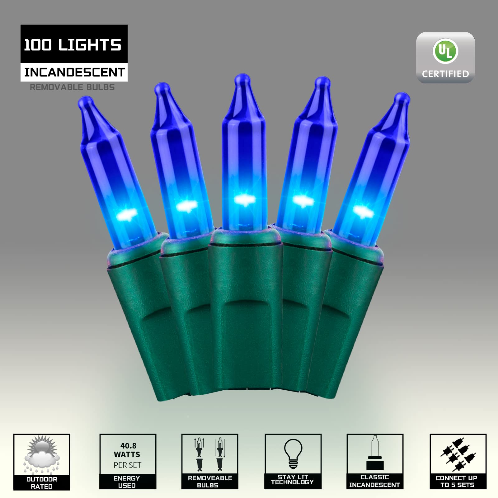 Justpro 100Lights Blue Extra-Bright With End Connectors Christmas Decorative Lights 5.98M Ul Certified Mini String Light Set Wat